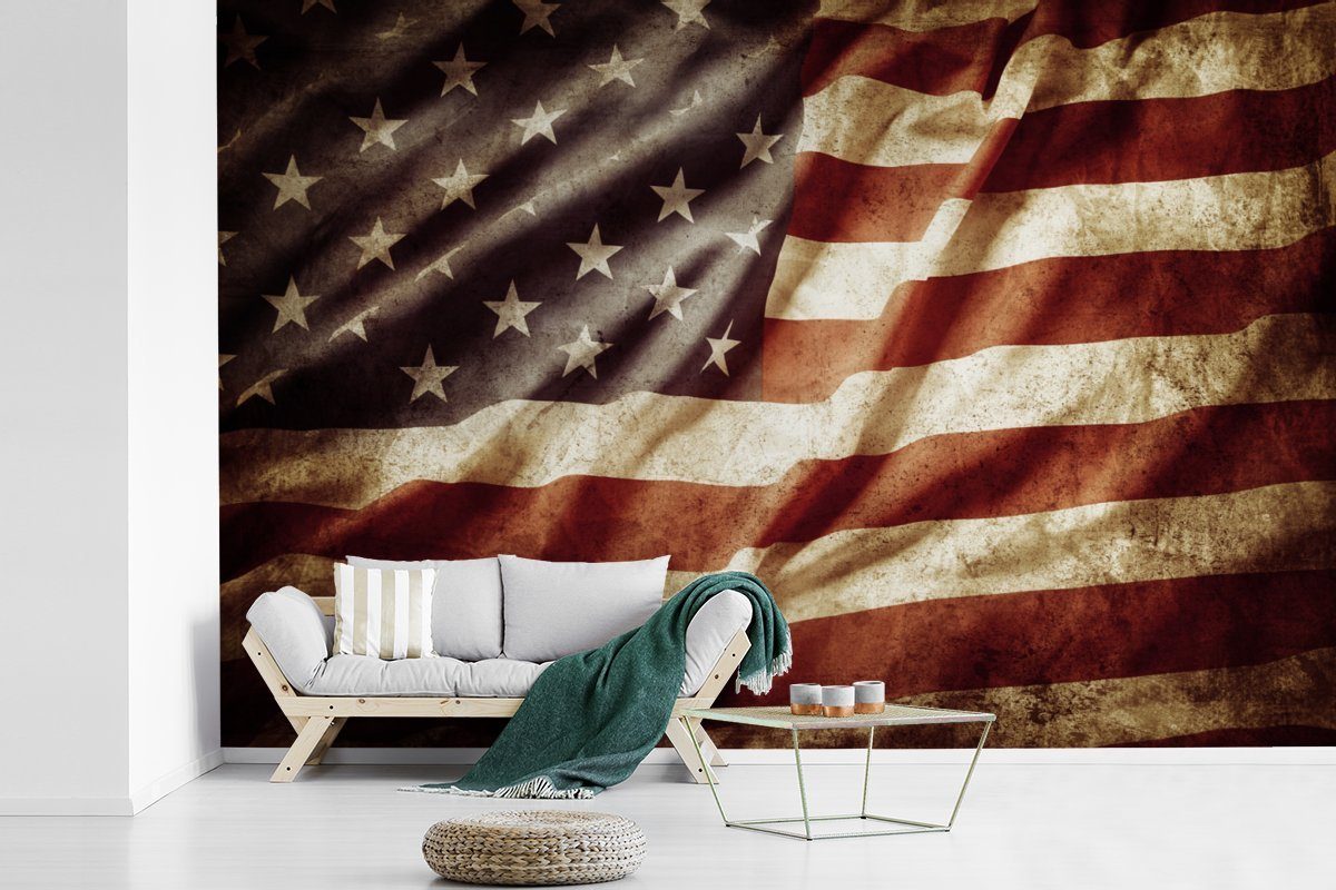 MuchoWow bedruckt, Flagge Wohnzimmer, Wallpaper St), Licht - für Amerika, Vinyl (6 Vintage Tapete Matt, - Kinderzimmer, Fototapete - Schlafzimmer,