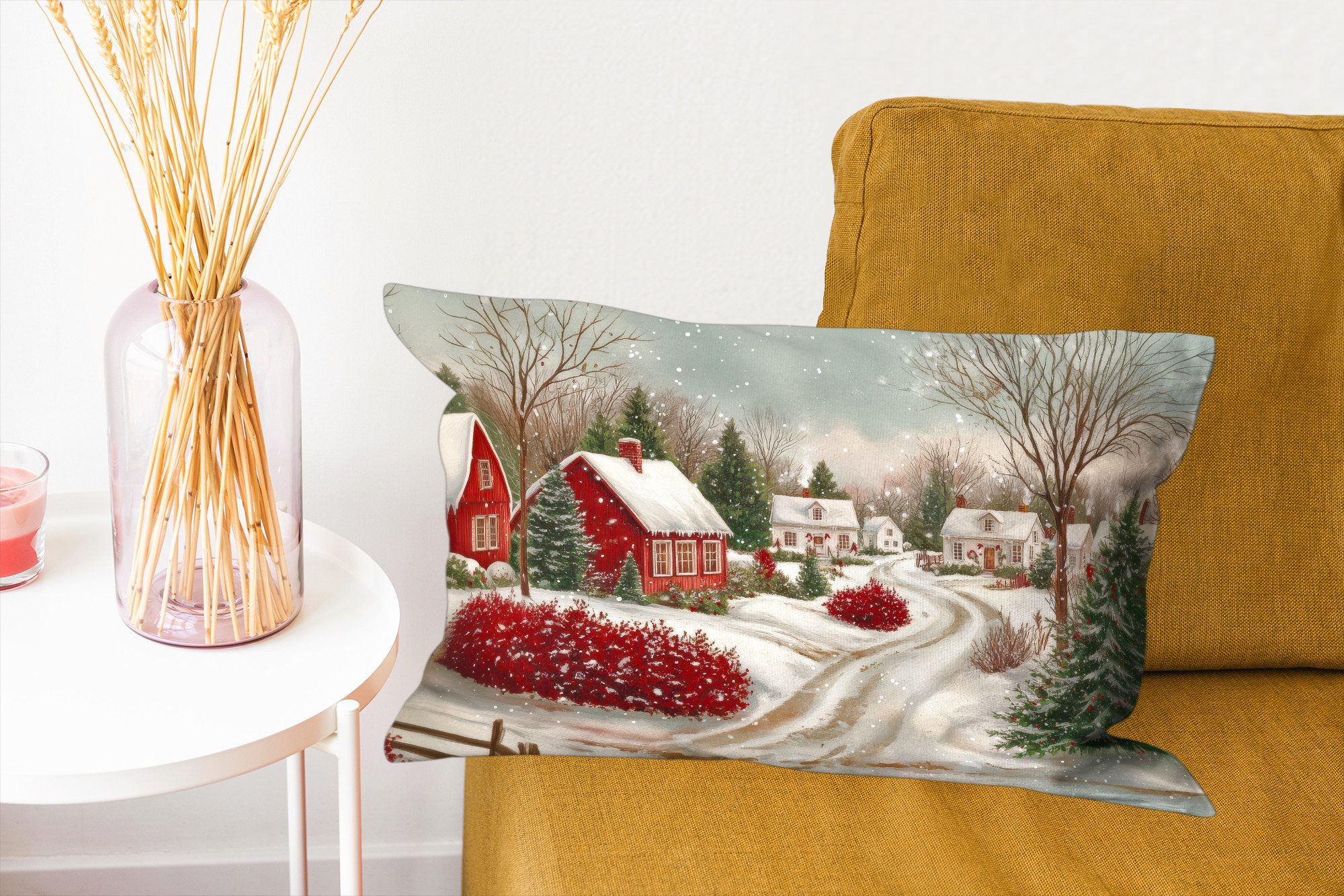 MuchoWow Dekokissen Weihnachtsstimmung - Ländlich - Rot, Zierkissen mit Füllung für Wohnzimmer, Sofakissen, 40x40 cm – Bild 5 von 5