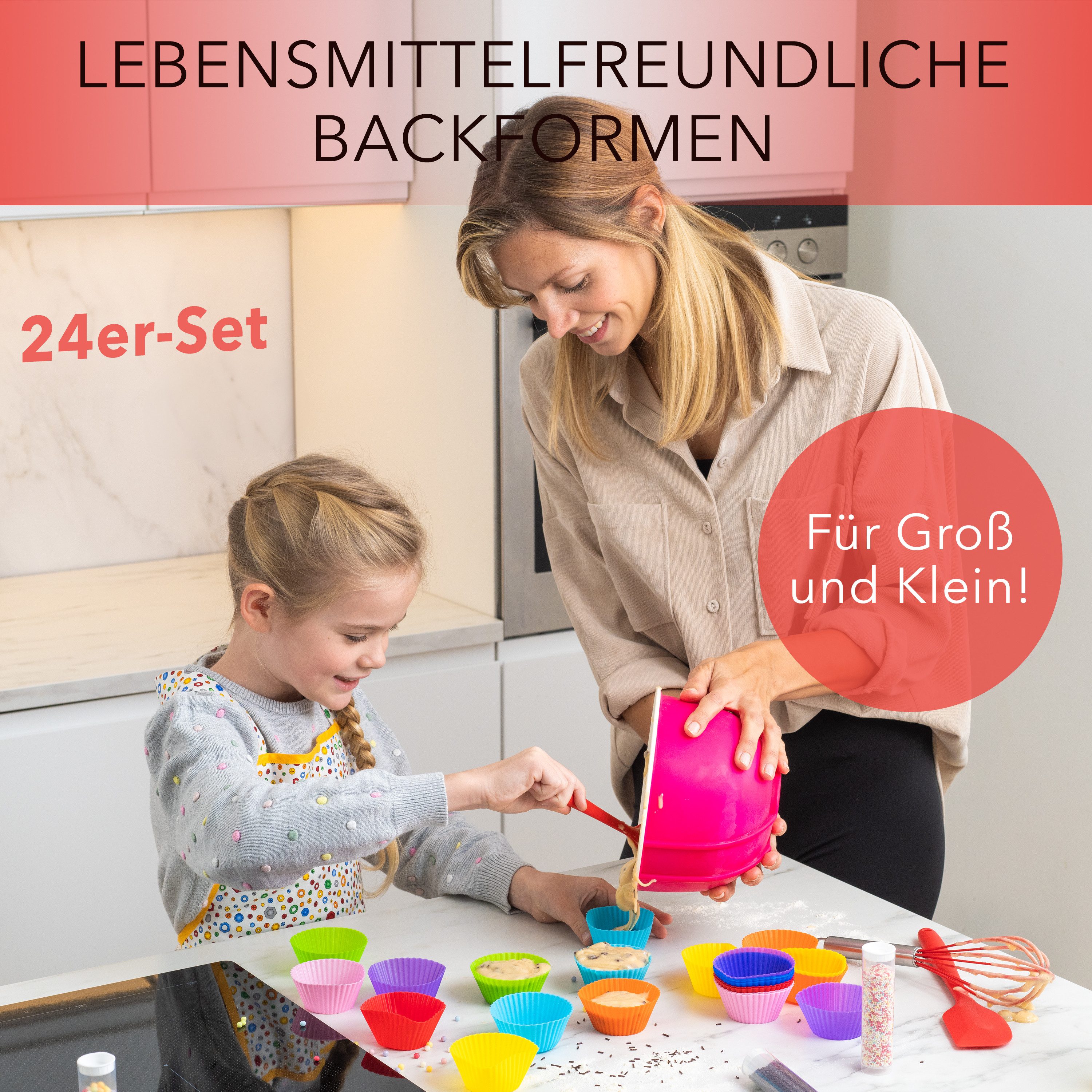 AVANA Muffinform Wiederverwendbare Muffinformen aus Silikon Cupcake Muffinförmchen, (24-tlg), Antihaftbeschichtet, BPA-frei, umweltschonend, 8 Farben