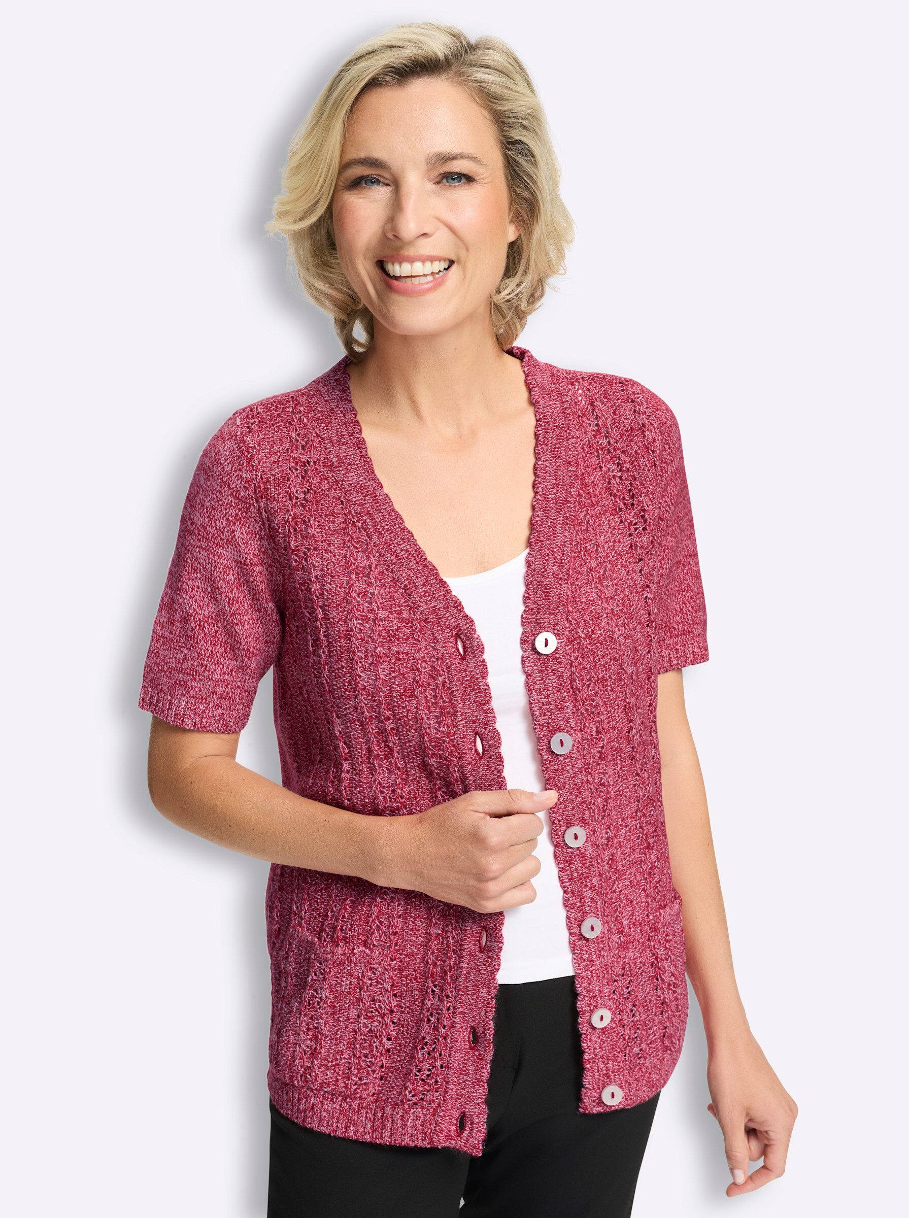 Sieh an! Strickjacke Strickjacke Kurzarm Ajourstrick