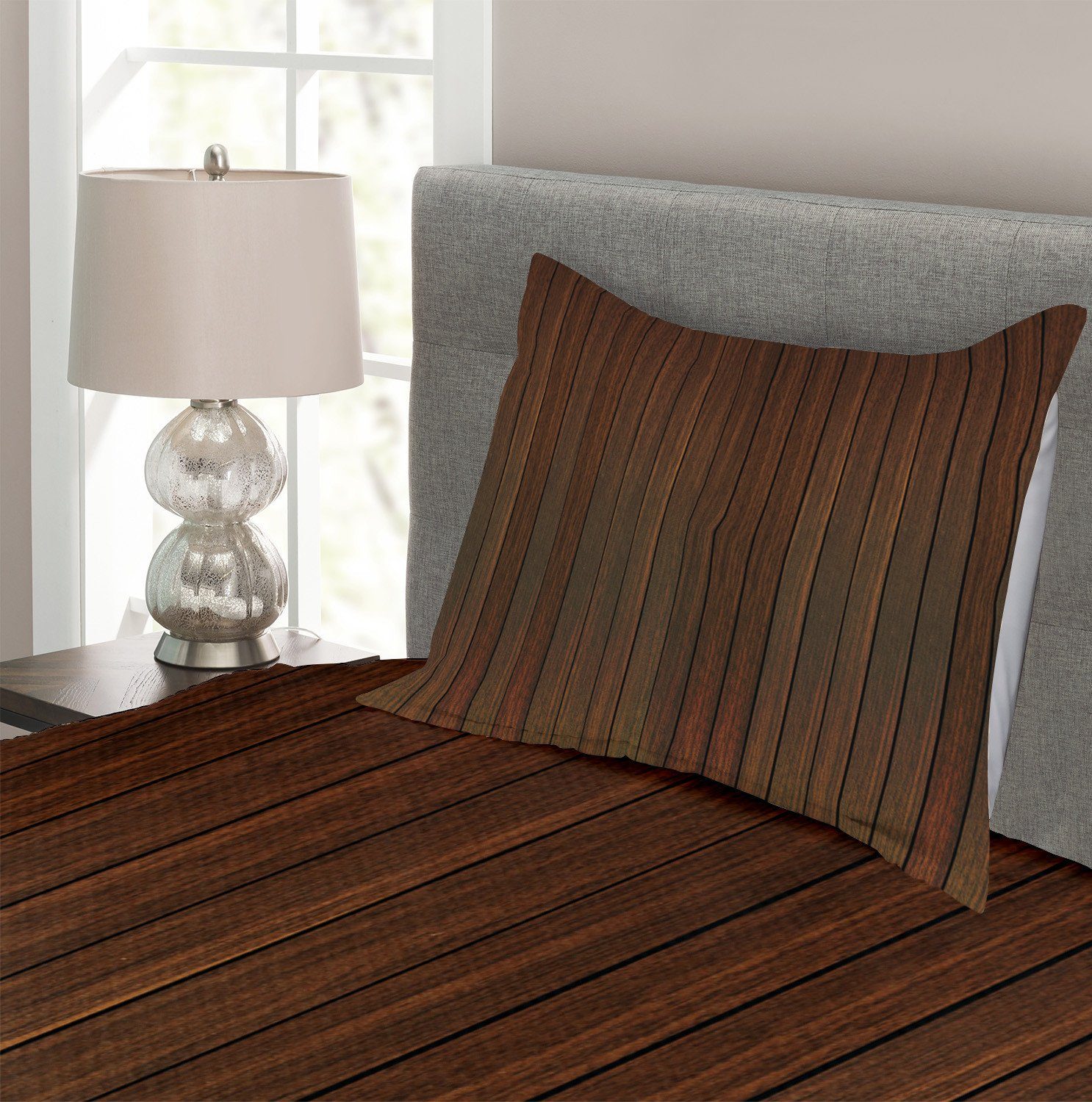 Set Holzboden Kissenbezügen Waschbar, Schokolade mit Entwurf Abakuhaus, Tagesdecke
