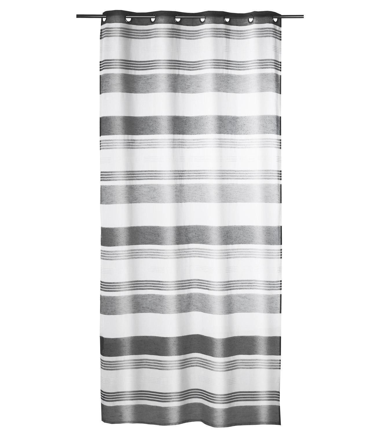 Home4You Vorhang, 140 x 245 cm, Anthrazit, Weiß, Polyester, Ösen, halbtransparent, Polyester, Halbtransparent, Querstreifen