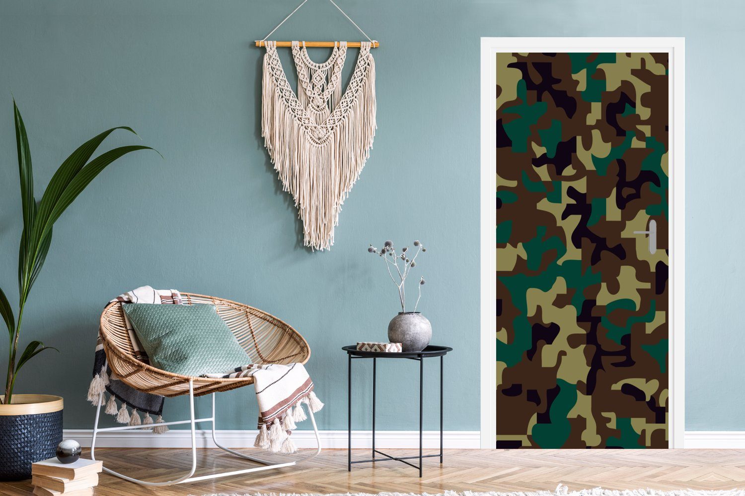 MuchoWow Türtapete Camouflage-Muster mit Fototapete Türaufkleber, (1 75x205 bedruckt, cm Matt, für Tür, Farben, St), dunklen