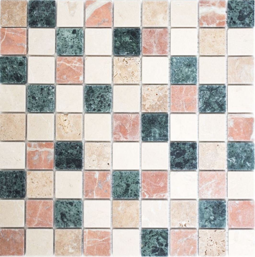 Mosani Mosaikfliesen Marmormosaik Mosaik mix creme beige rot grün matt / 10 Matten