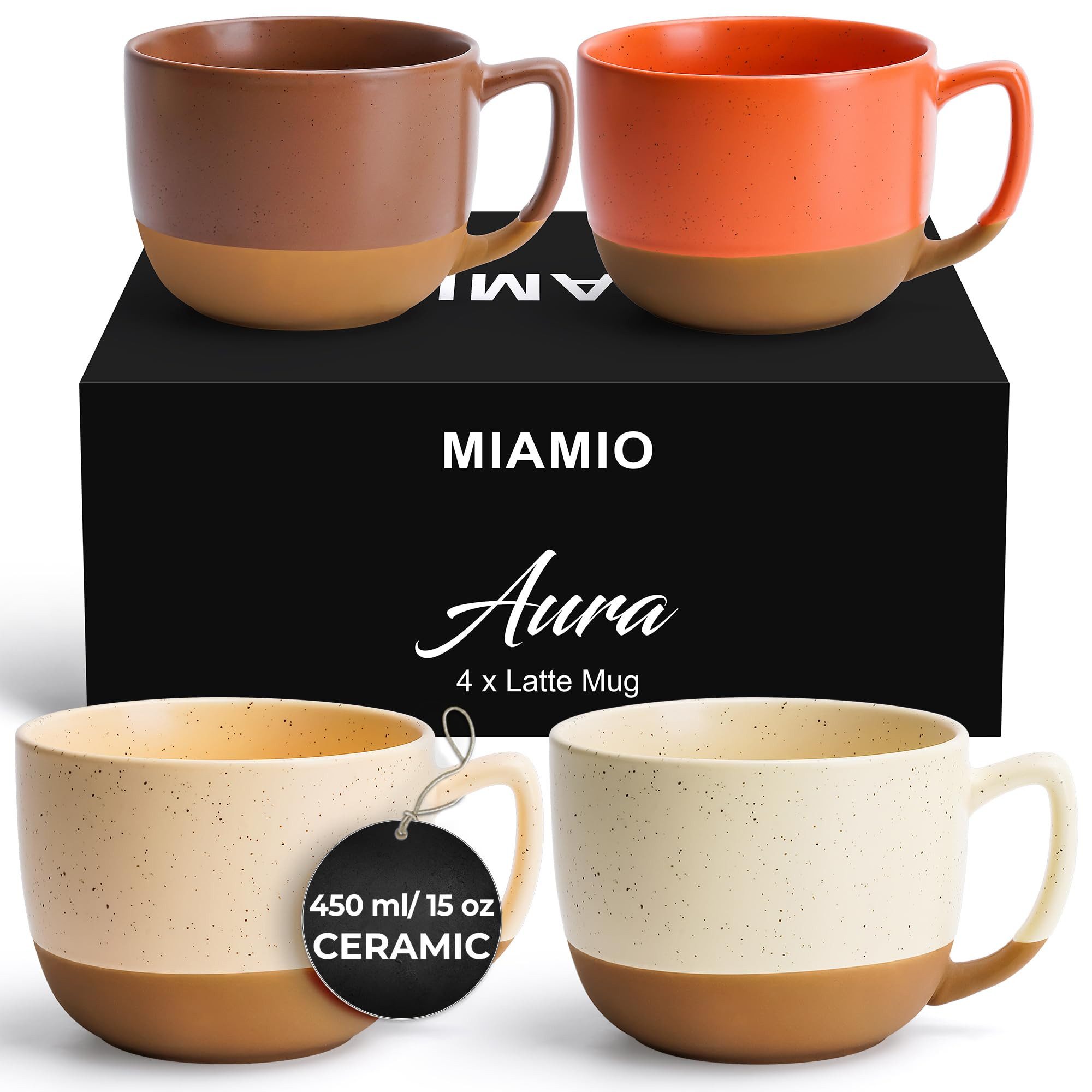 MiaMio Tasse Kaffeetassen Set Aura Kollektion (4 x 450 ml), 4-tlg.