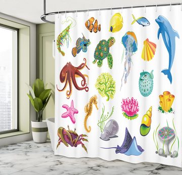 Abakuhaus Duschvorhang Moderner Digitaldruck mit 12 Haken auf Stoff Wasser Resistent Breite 175 cm, Höhe 180 cm, Marine Seetiere Octopus Fisch