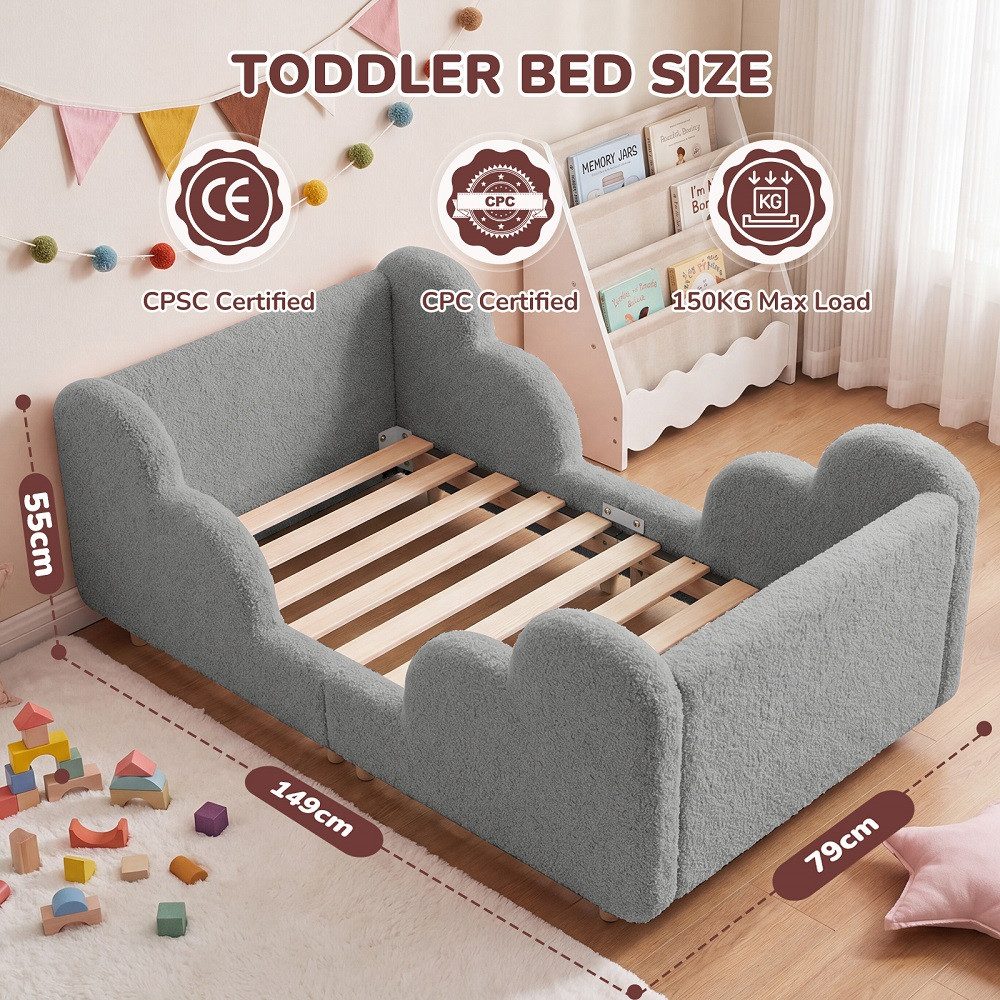 Meulbaty Kinderbett mit weichem Bodenbettgestell, extra breites Sicherheitsbett (1-tlg), für Mädchen und Jungen, ohne Matratze, 140 x 70 cm