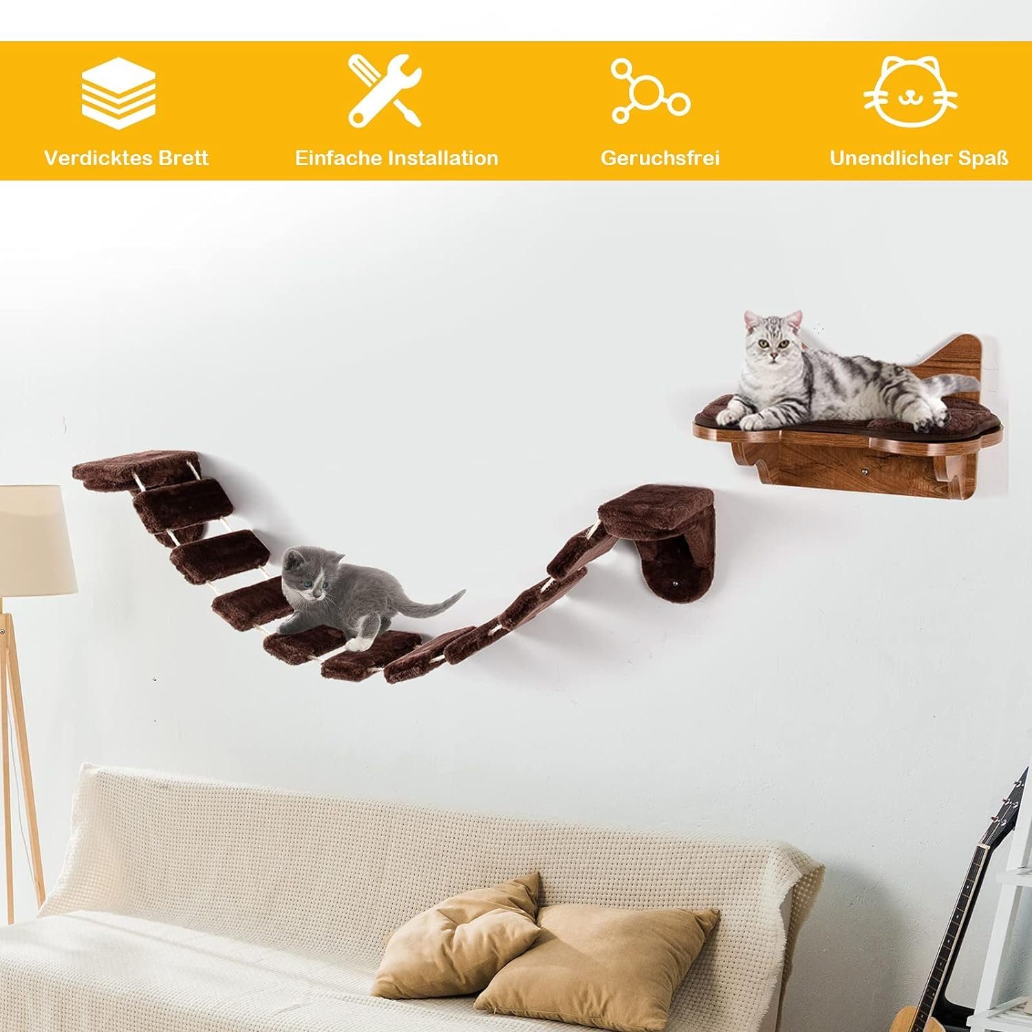 KOMFOTTEU Katzen-Kletterwand, Katzentreppe Wand, aus Holz günstig online kaufen