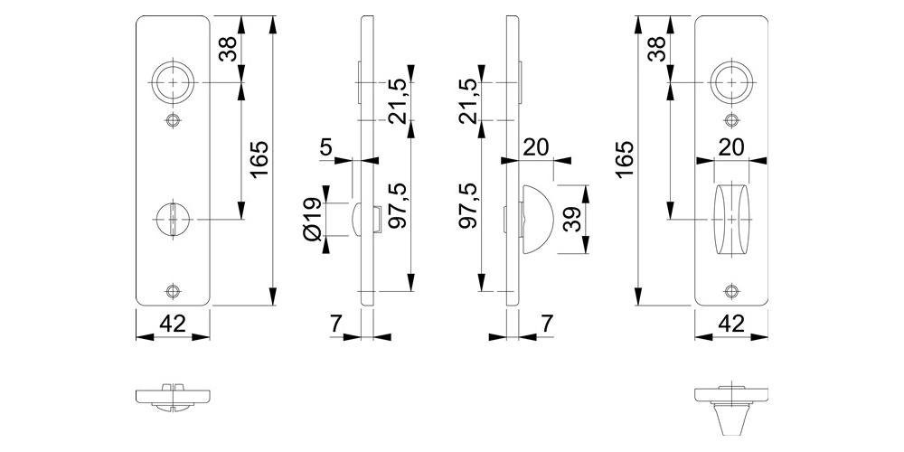 Aluminium SK/OL HOPPE F2 Kurzschildpaar 202KP Türbeschlag