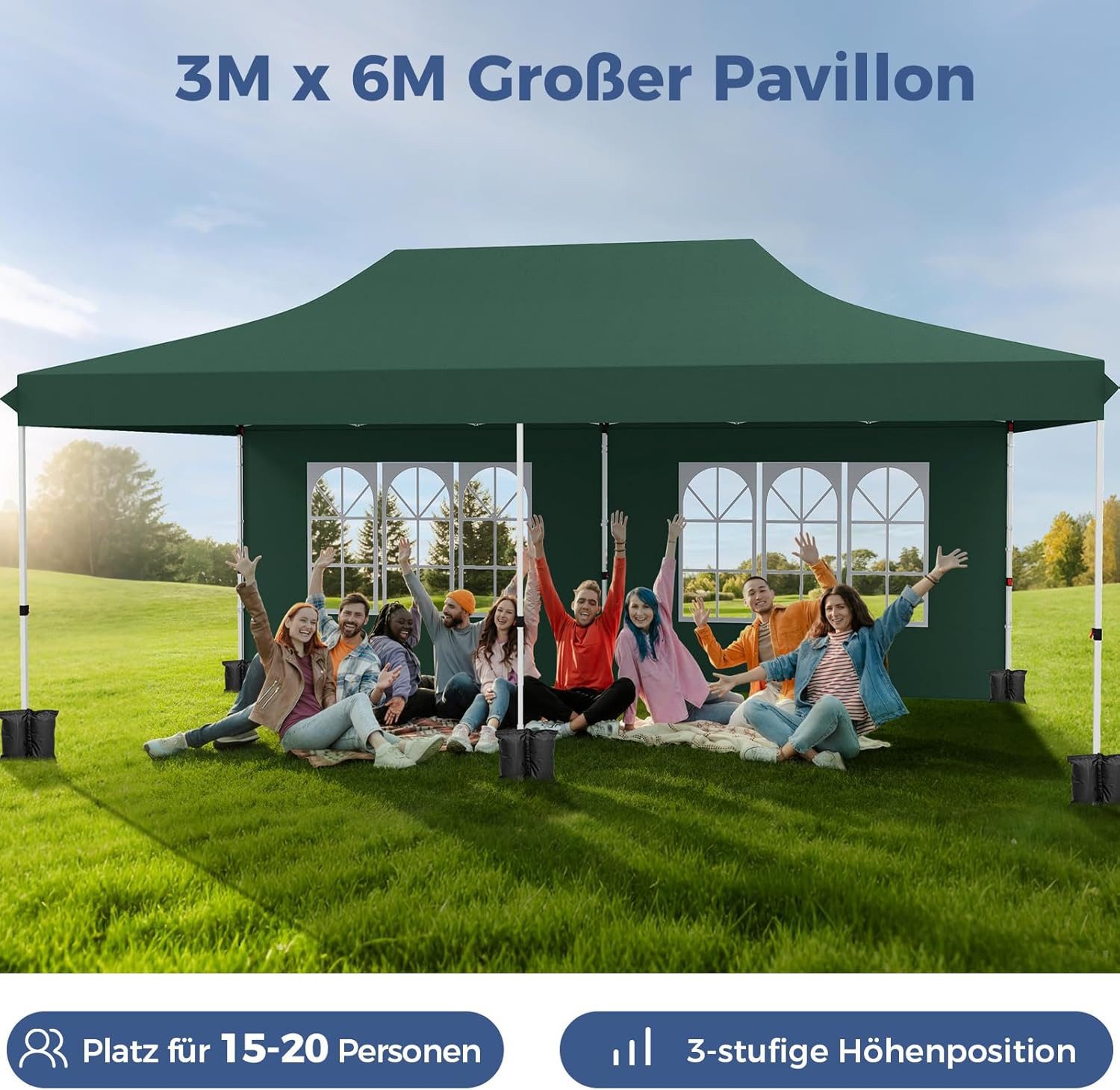 KOMFOTTEU Pavillon, Faltpavillon 3x6m, höhenverstellbar mit günstig online kaufen