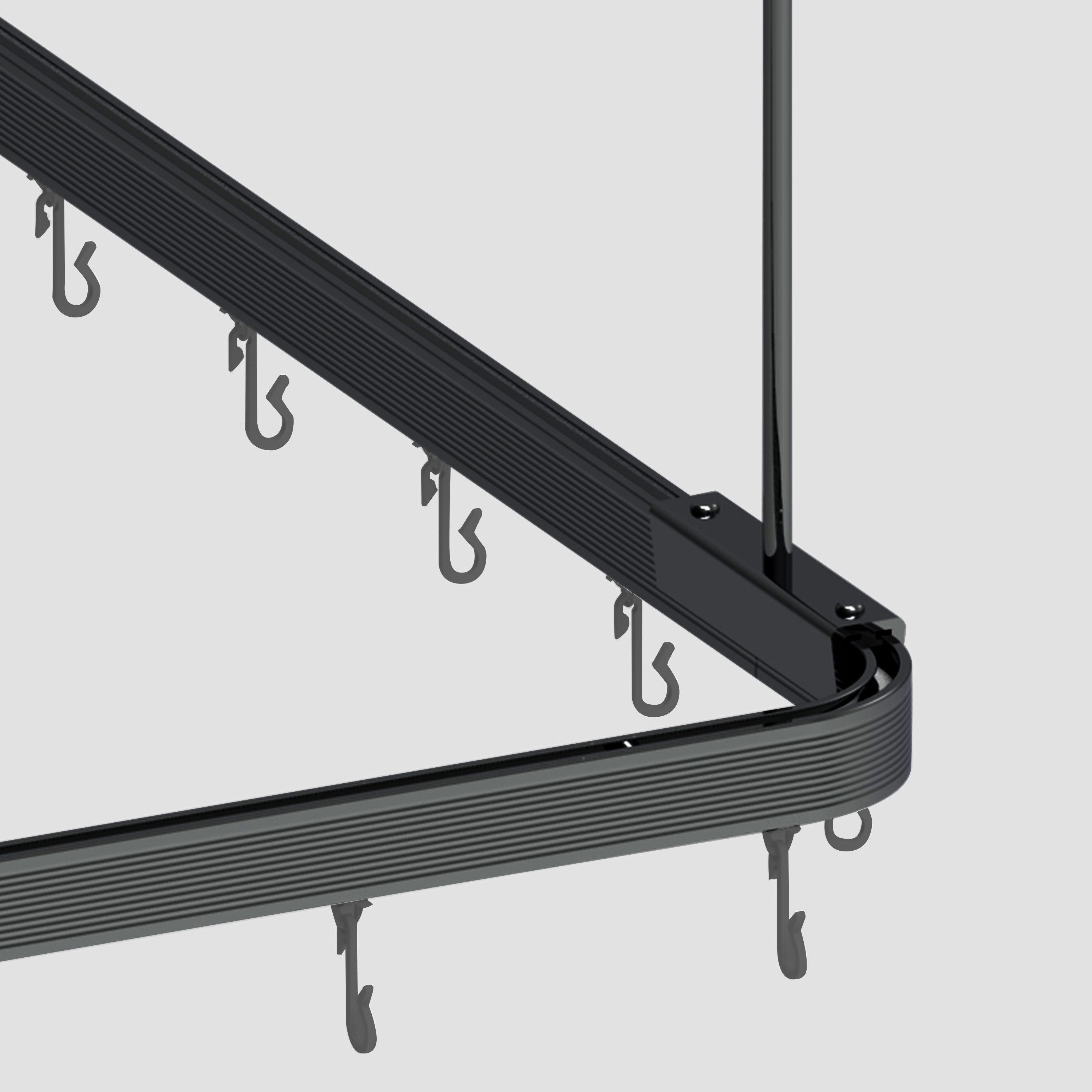 Euroshowers GmbH Duschvorhangstange Flexibel Schwarz 300 cm, 1-läufig, Wand, Decke, Schrauben, Aluminium, Kann von Hand gebogen werden