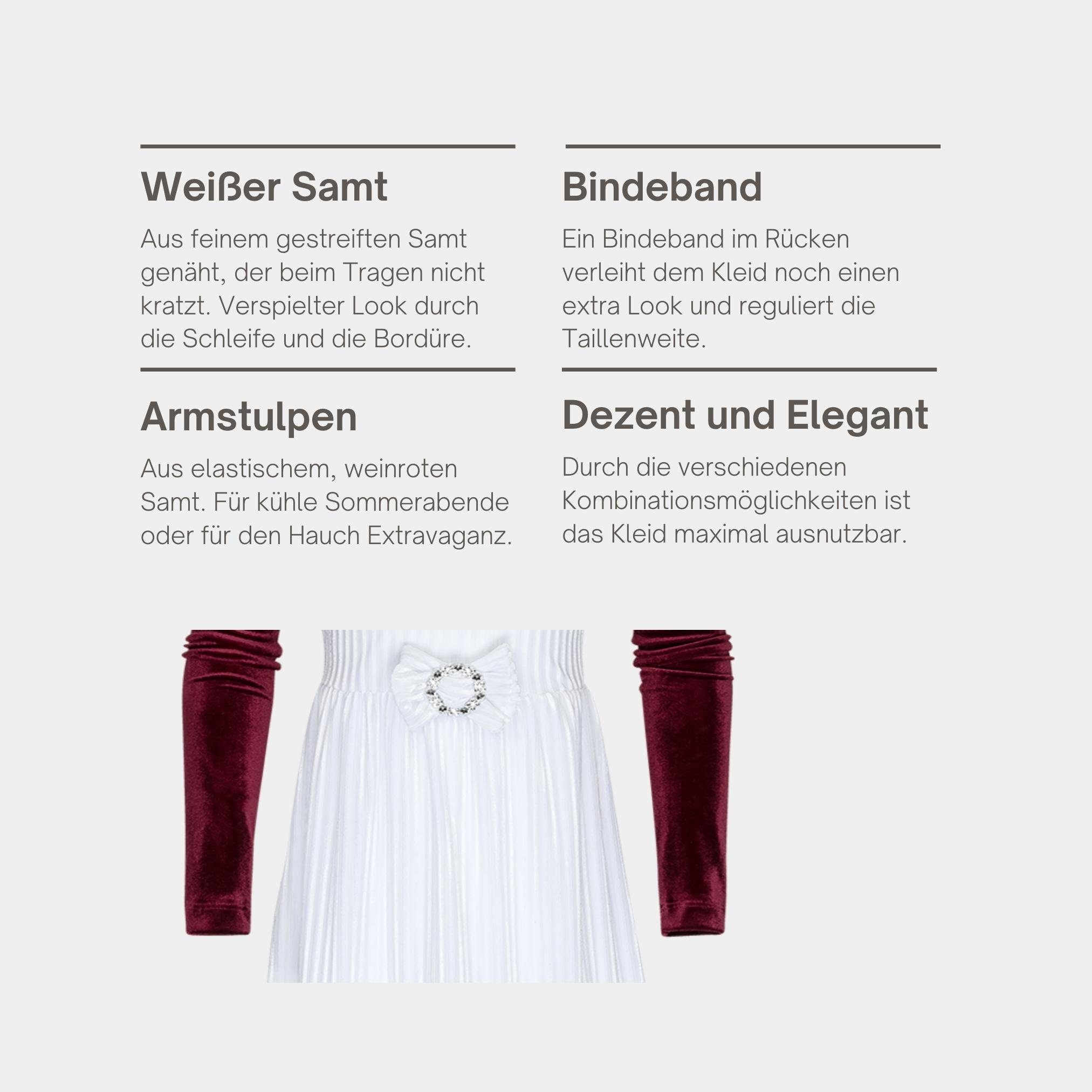 in Berlinsel Abendkleid wie Festtagskleid 1 festliche Hochzeit, Samtkleid für weiß Mädchen mit 2 Armstulpen Partykleid Anlässe Geburtstag, Weihnachtsfest