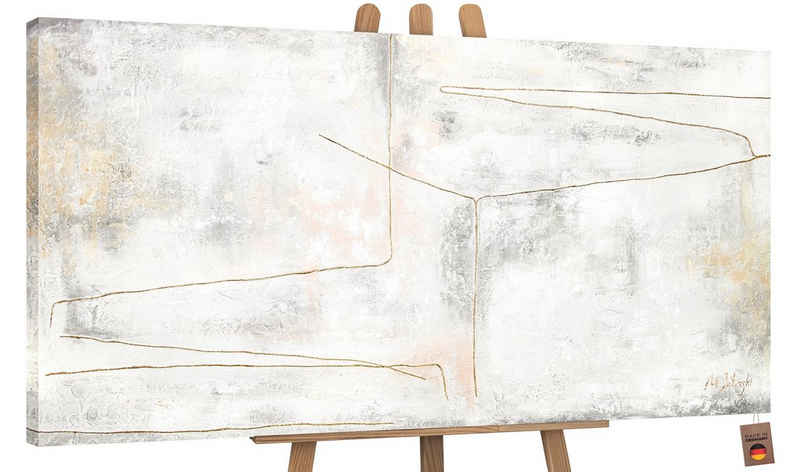 YS-Art Gemälde Goldene Schleife, Abstraktion, Abstraktes auf Leinwand Bild Handgemalt Schnur Gold Beige