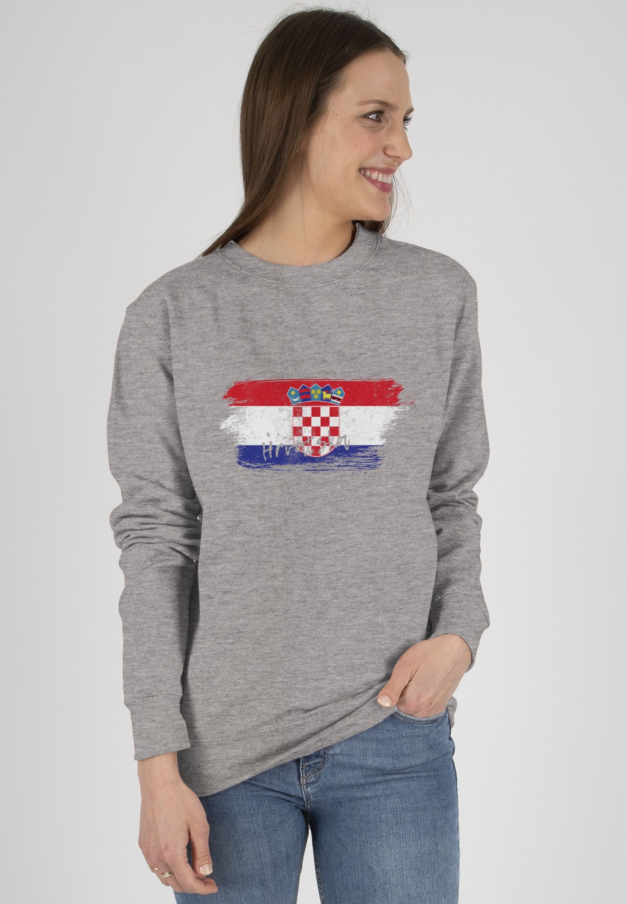 Shirtracer Kroatien 2 (1-tlg) Sweatshirt 2024 meliert EM Grau Vintage Fussball