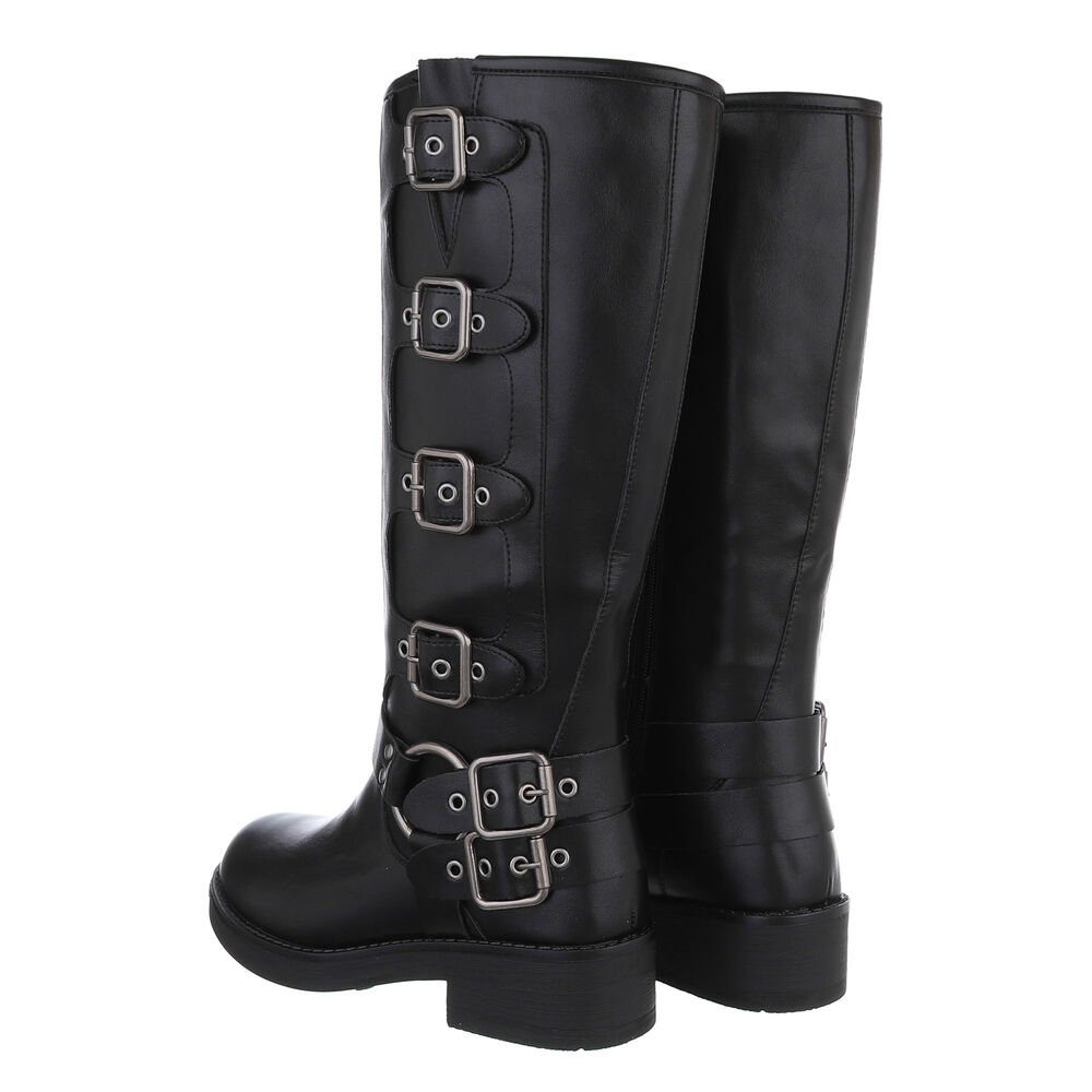 Ital-Design Damen Bikerschuhe Biker Westernstiefel (85275998) Blockabsatz Flache Stiefel in Schwarz