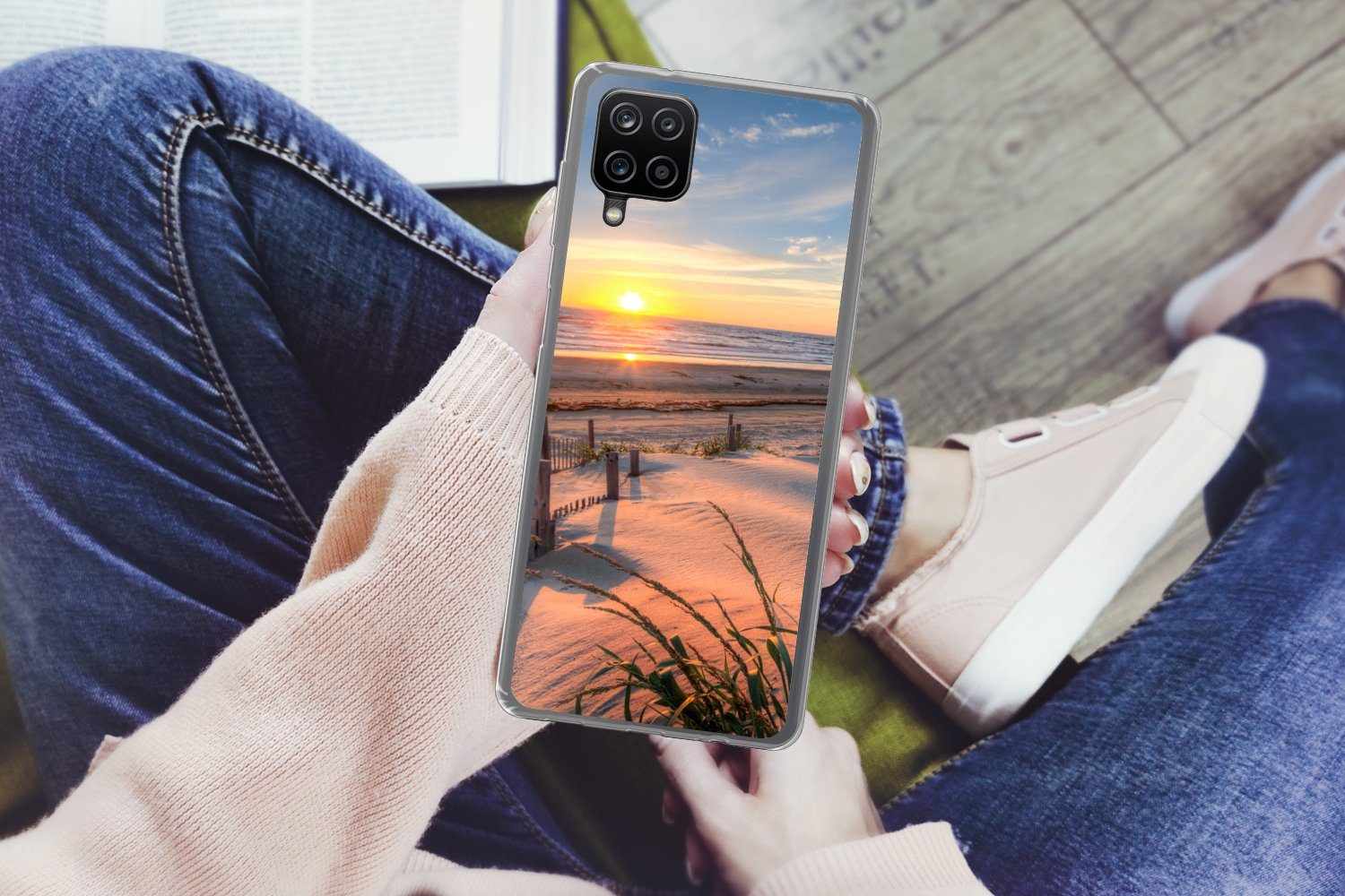 MuchoWow Handyhülle für Samsung Galaxy A12 Strand - Meer - Düne - Sonnenuntergang - Landsc, Smartphone-Bumper, Print, Handy Schutzhülle Dünn