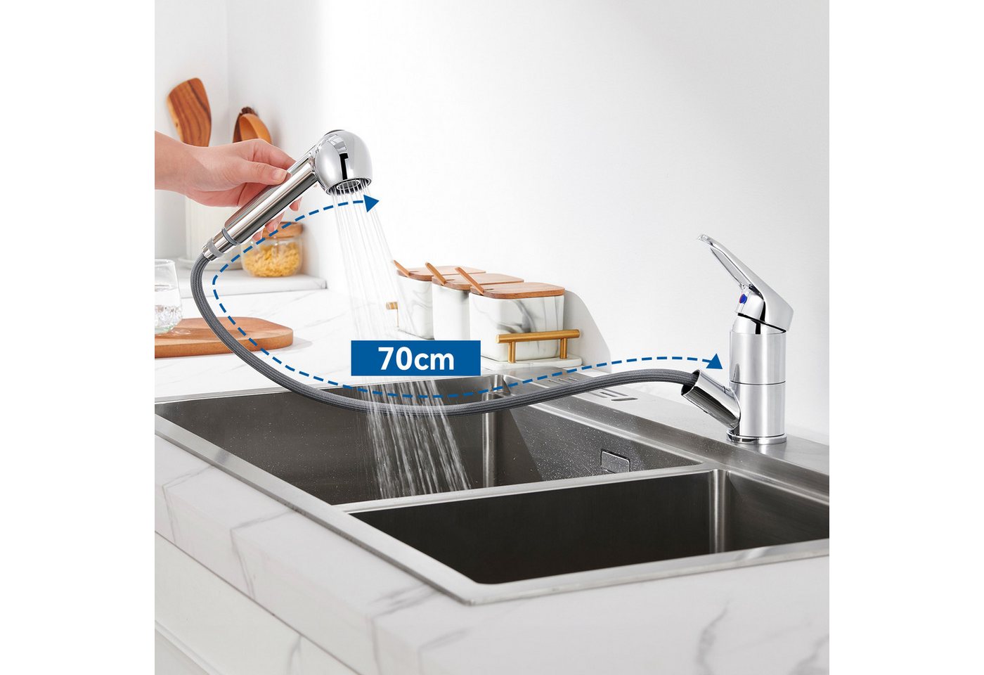 Thumbnail - Auralum Max Küchenarmatur 360° Schwenkbar Niederdruck Spültischarmatur Wasserhahn Mischbatterie mit Ausziehbar Brause