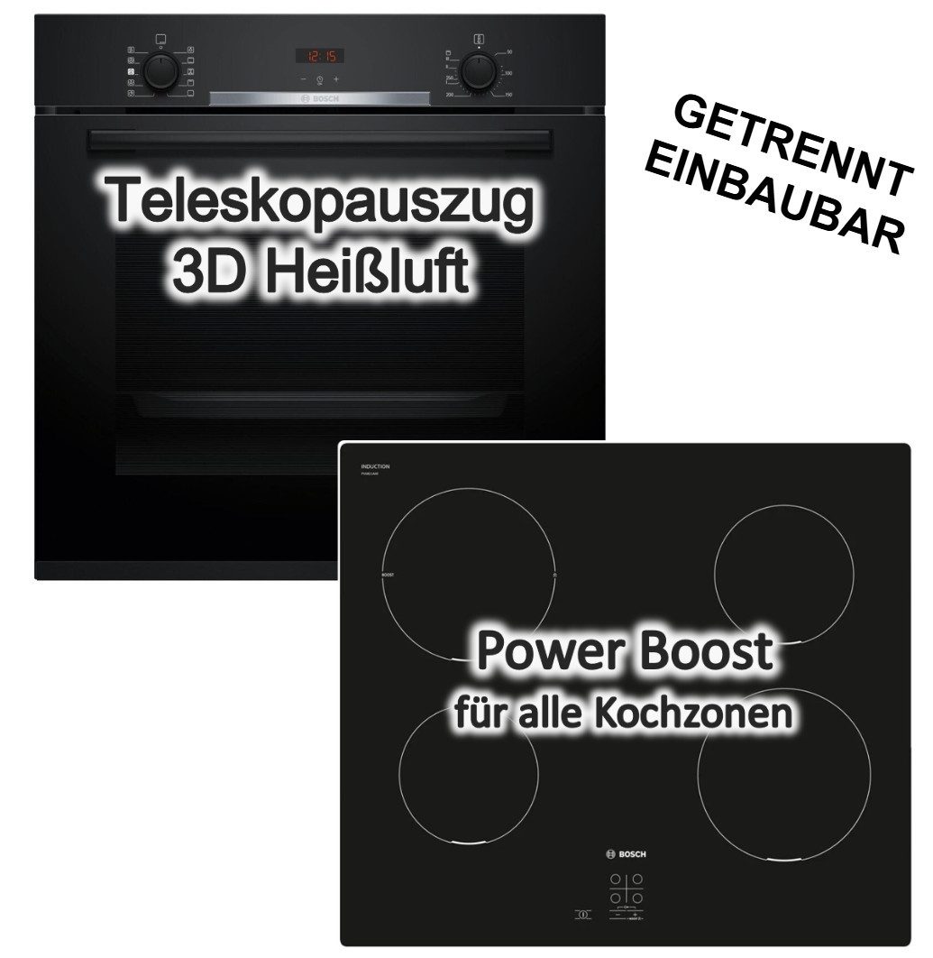 Backofen-Set Hydrolyse Teleskopauszug + Induktionskochfeld Booster autark 60 cm