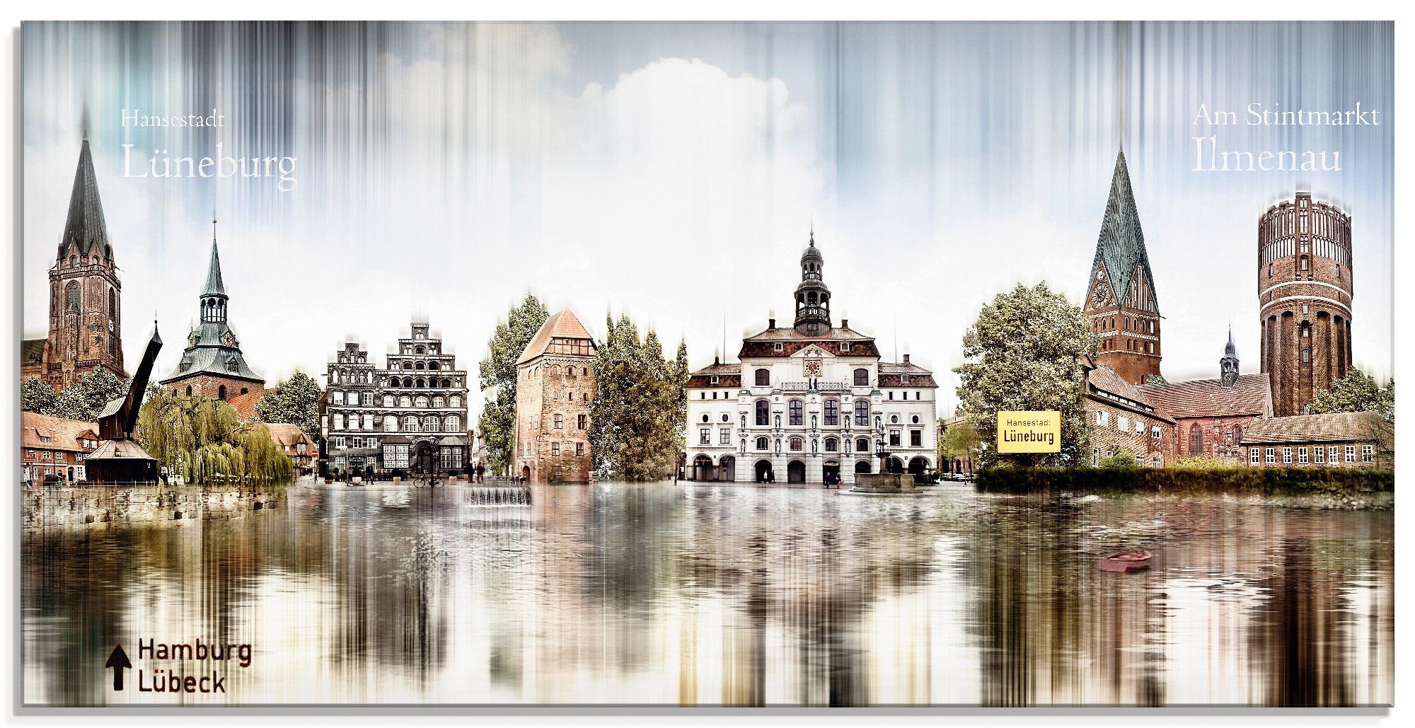 (1 Collage, Abstrakte Größen St), Glasbild verschiedenen Artland Deutschland in Skyline Lüneburg