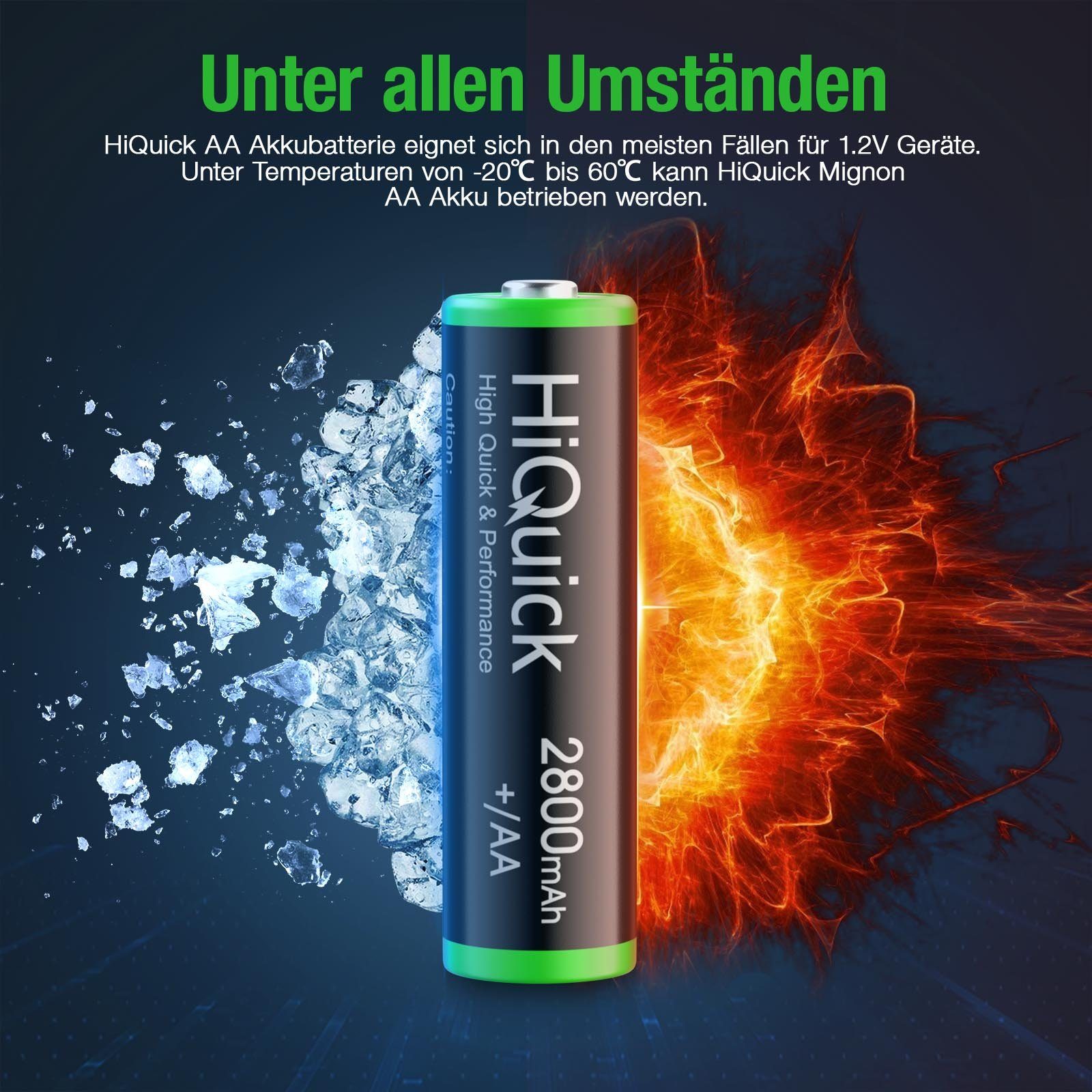 HiQuick 1,2V Mignon V) Akku,NI-MH Wiederaufladbare Batterie, 1100mAh 2800mAh AAA (1.2v AA
