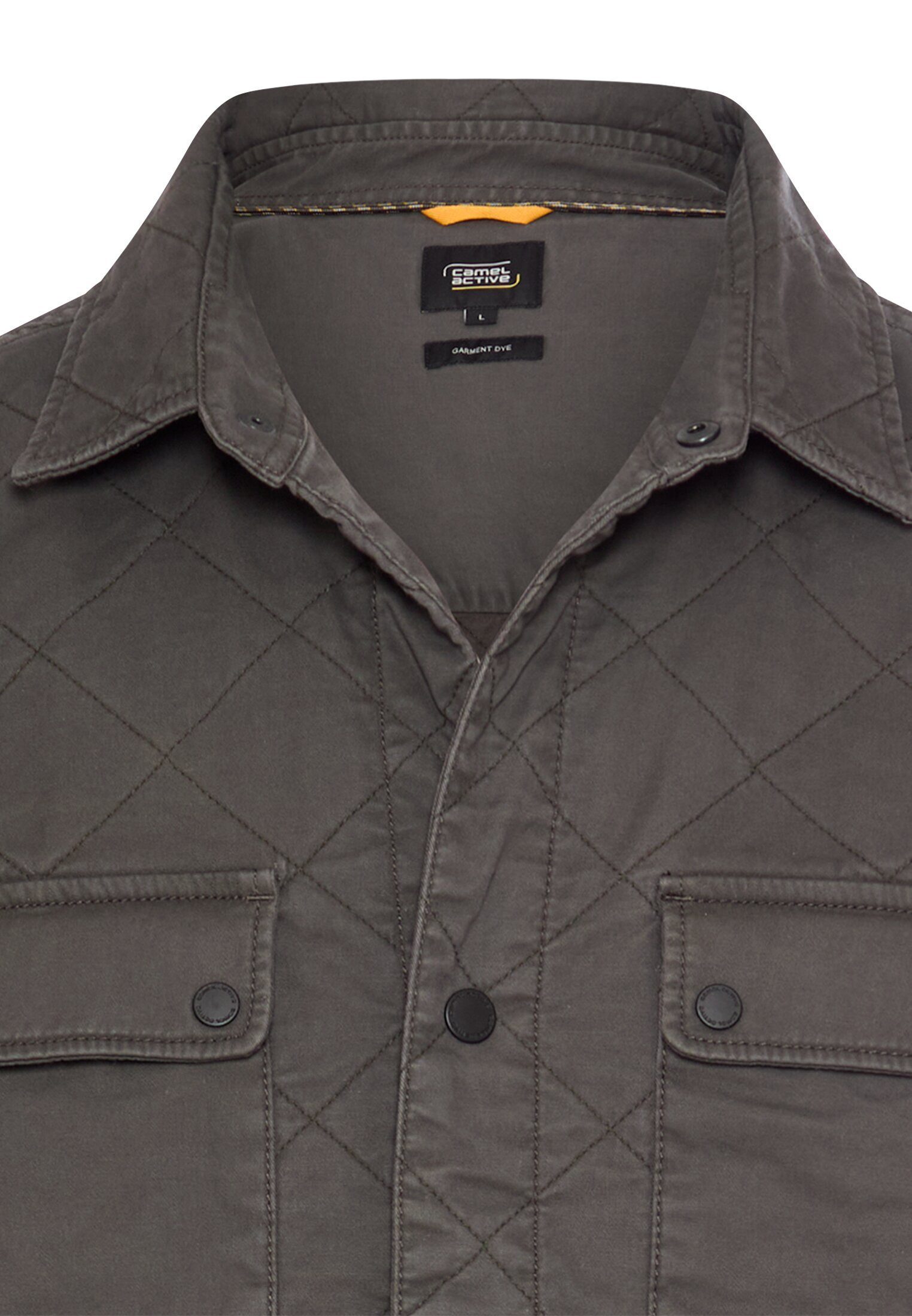 camel active Hemdjacke mit Rautenmuster Langarm Markenlogo