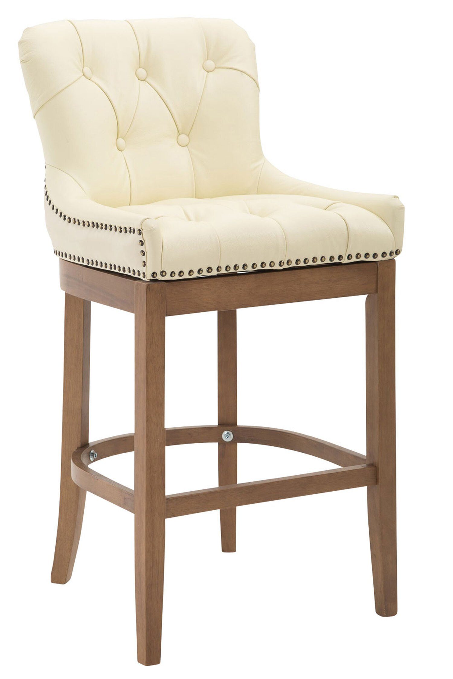 4-Fuß Fußstütze Sitzfläche: TPFLiving - Barhocker - & Theke (mit Hocker hellbraun Lakewood Creme und für Rückenlehne Holz Gestell Küche), Echtleder