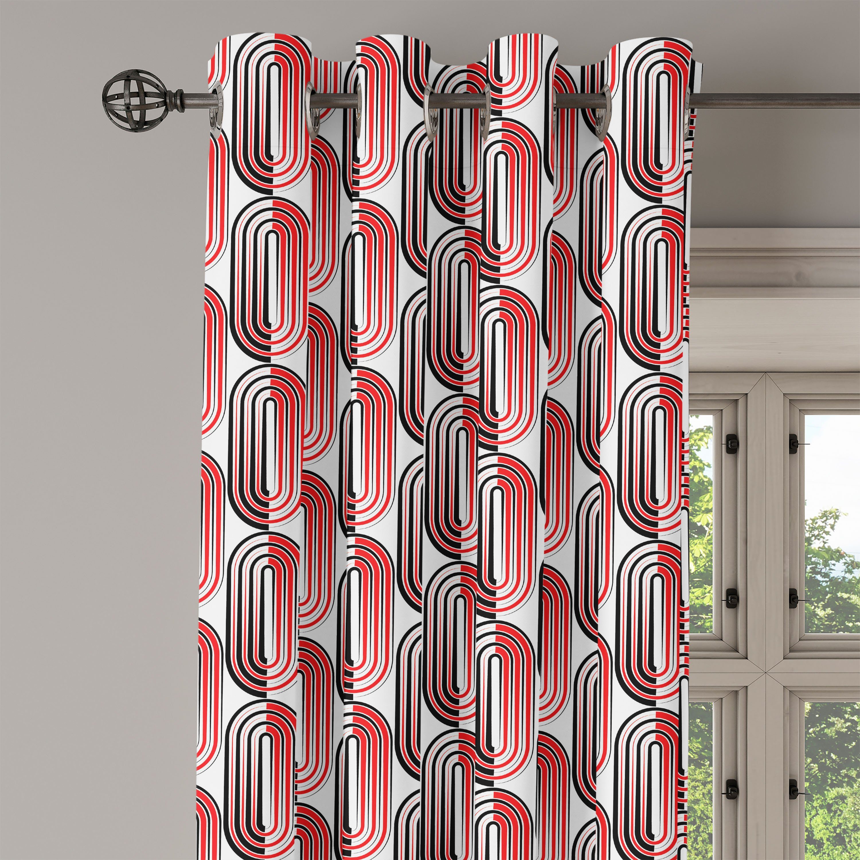 Abstrakte Curves Wohnzimmer, Dekorative Ellipse 2-Panel-Fenstervorhänge rot für Abakuhaus, Schlafzimmer Gardine