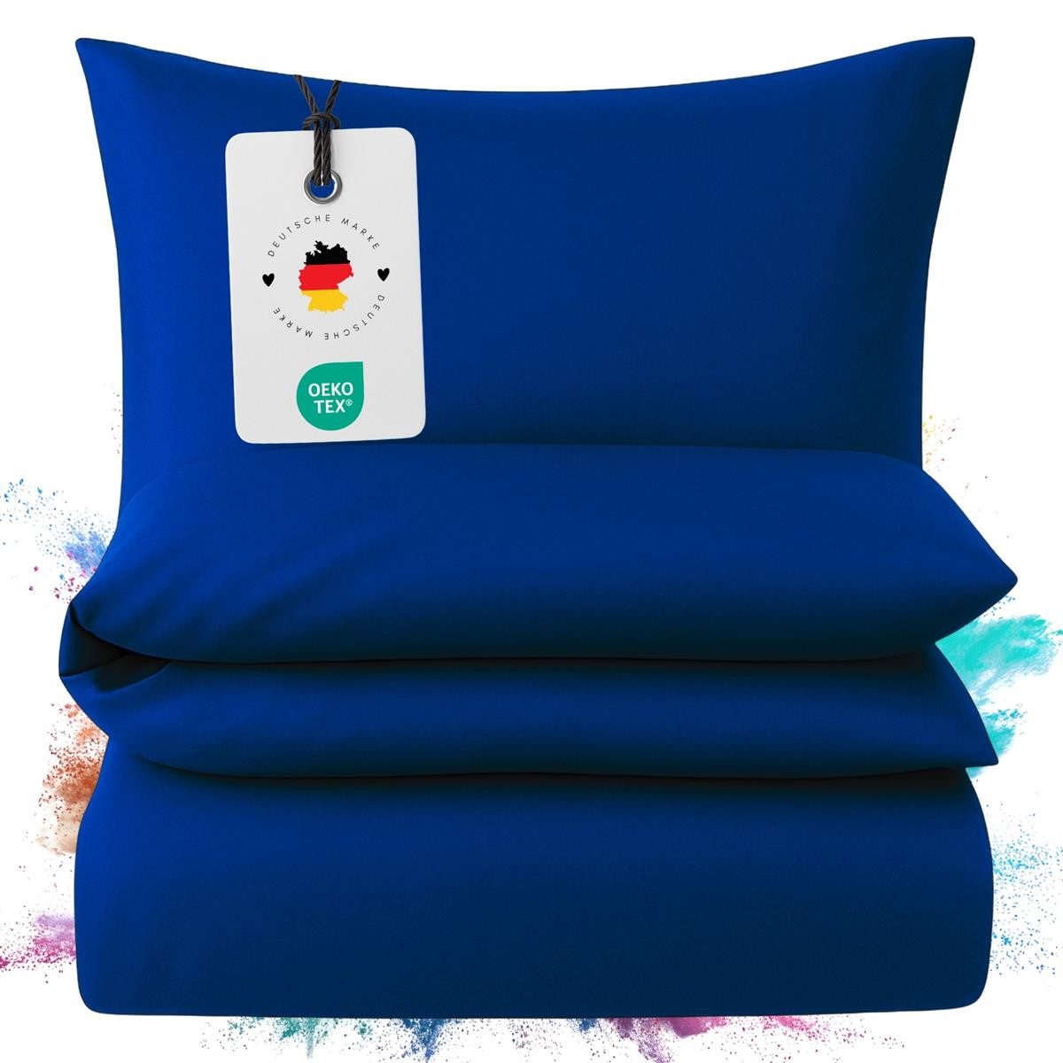 Carpe Sonno Bettwäsche Mako Satin 135 x 200 & 155 x 220 - Baumwolle Reißverschluss Einfarbig, Mako-Satin, 2 teilig, OEKO-TEX Premium Bettbezug 135x200 2 teilig - Royal Blau Uni