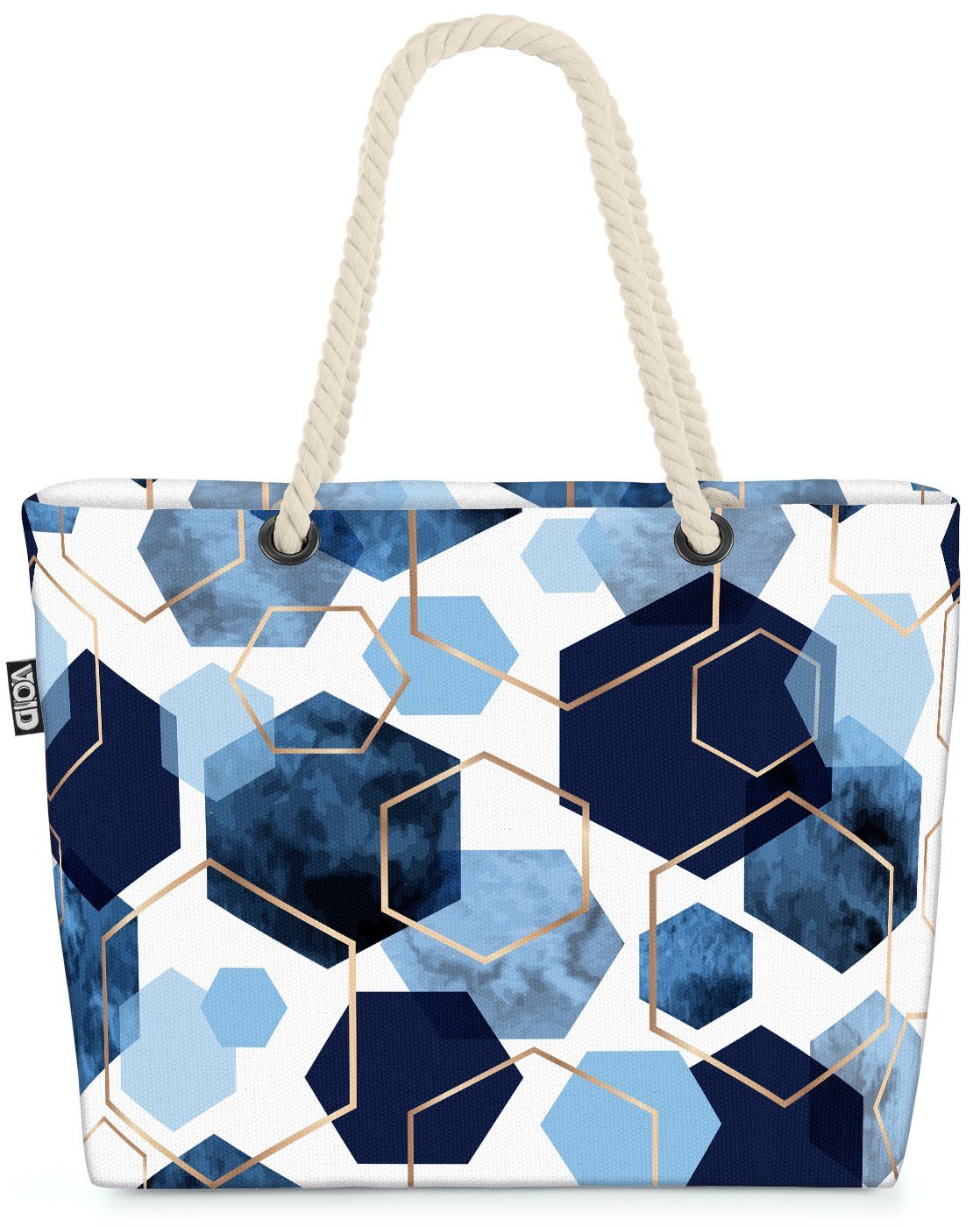 VOID Strandtasche (1-tlg), Geometrisch Gold Beach Bag Sechseck Blau Muster Bad Küche design fliesen Wasser
