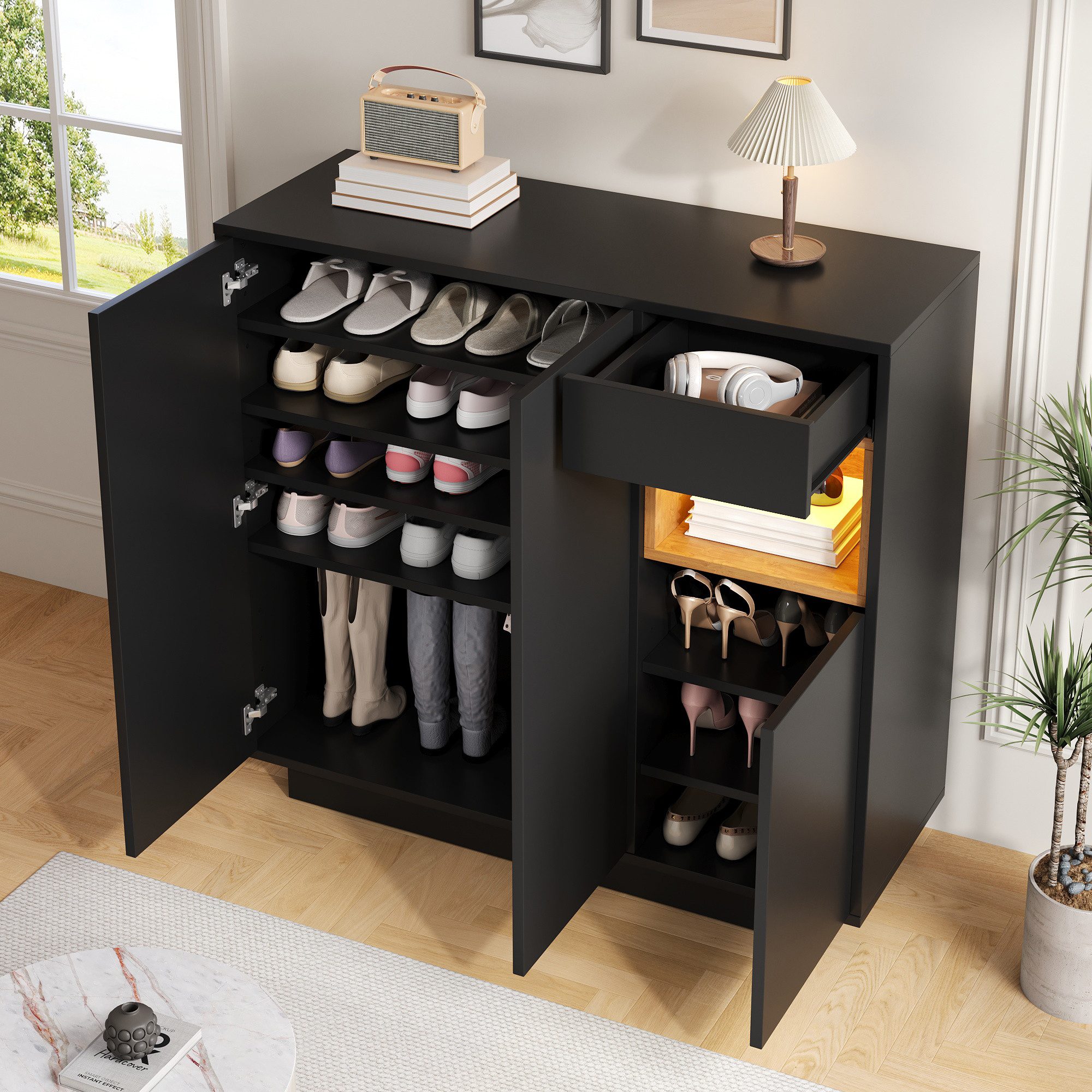 Merax Schuhschrank mit 16-farbiger LED-Beleuchtung (105x39,5x100,5 cm, 1-St) Schuhregal mit verstellbaren Regalböden und1 Schublade – Bild 2 von 5