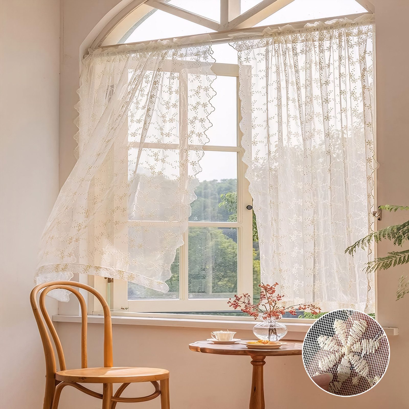 Qelus Vorhang Transparent mit Blumen Stickerei, 2er Set Landhausstil Voile Шторы (2 St), Polyester-Mischgewebe, Deko Шторы mit Stangentasche für Wohnzimmer und Schlafzimmer