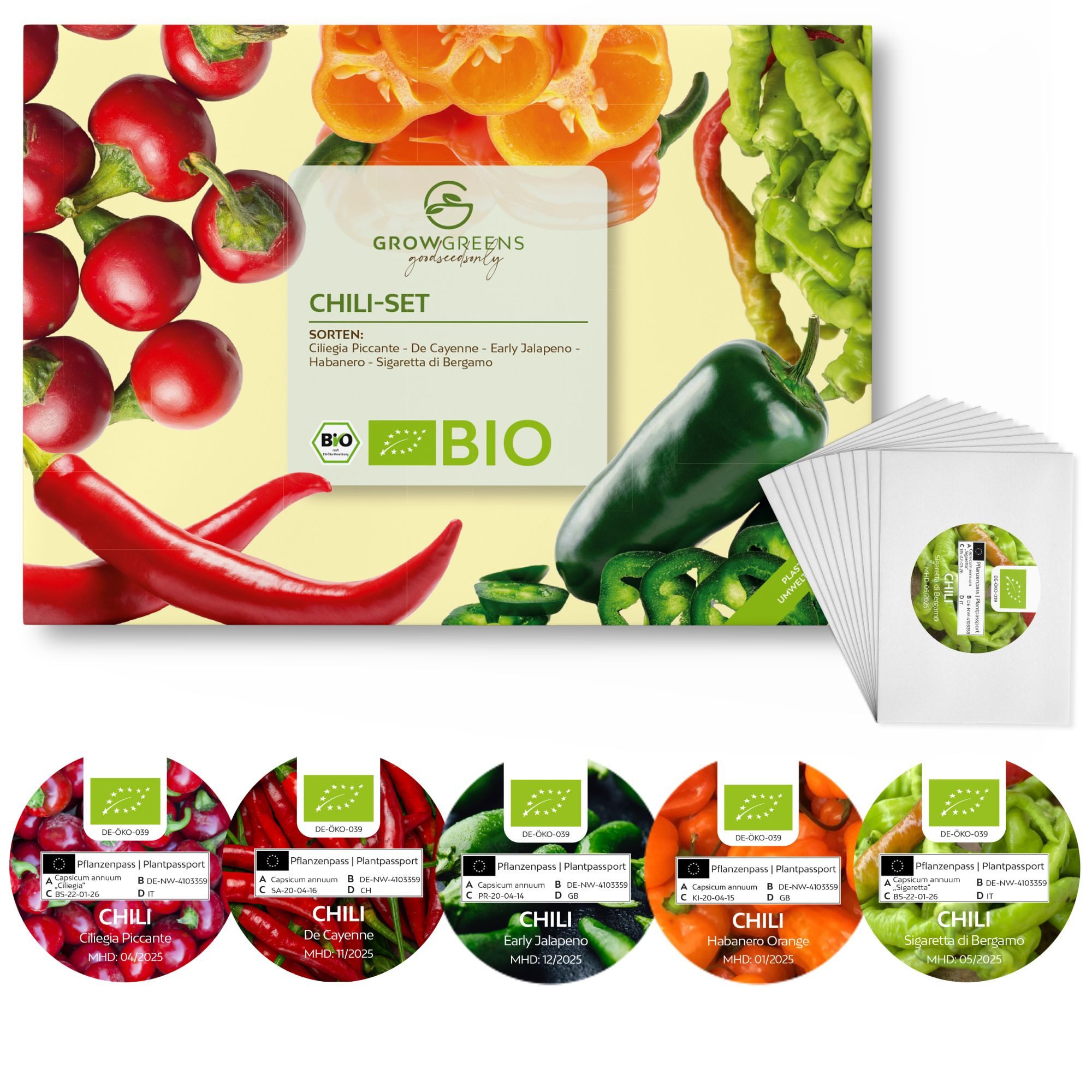 Gemüsesamen BIO Chili Samen 5er Set - Chili Saatgut aus biologischem Anbau