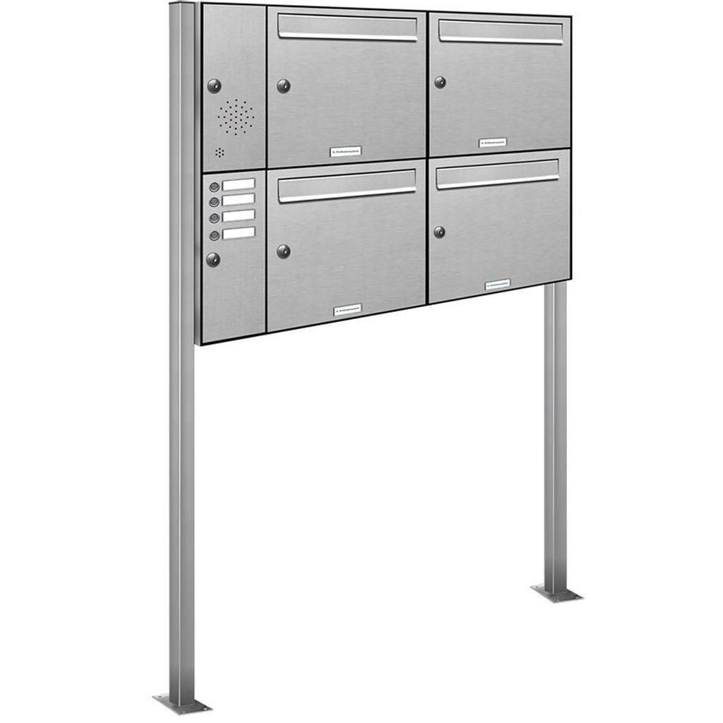 AL Briefkastensysteme Standbriefkasten 4er Premium Edelstahl Standbriefkasten Anlage Klingel Links 2x2