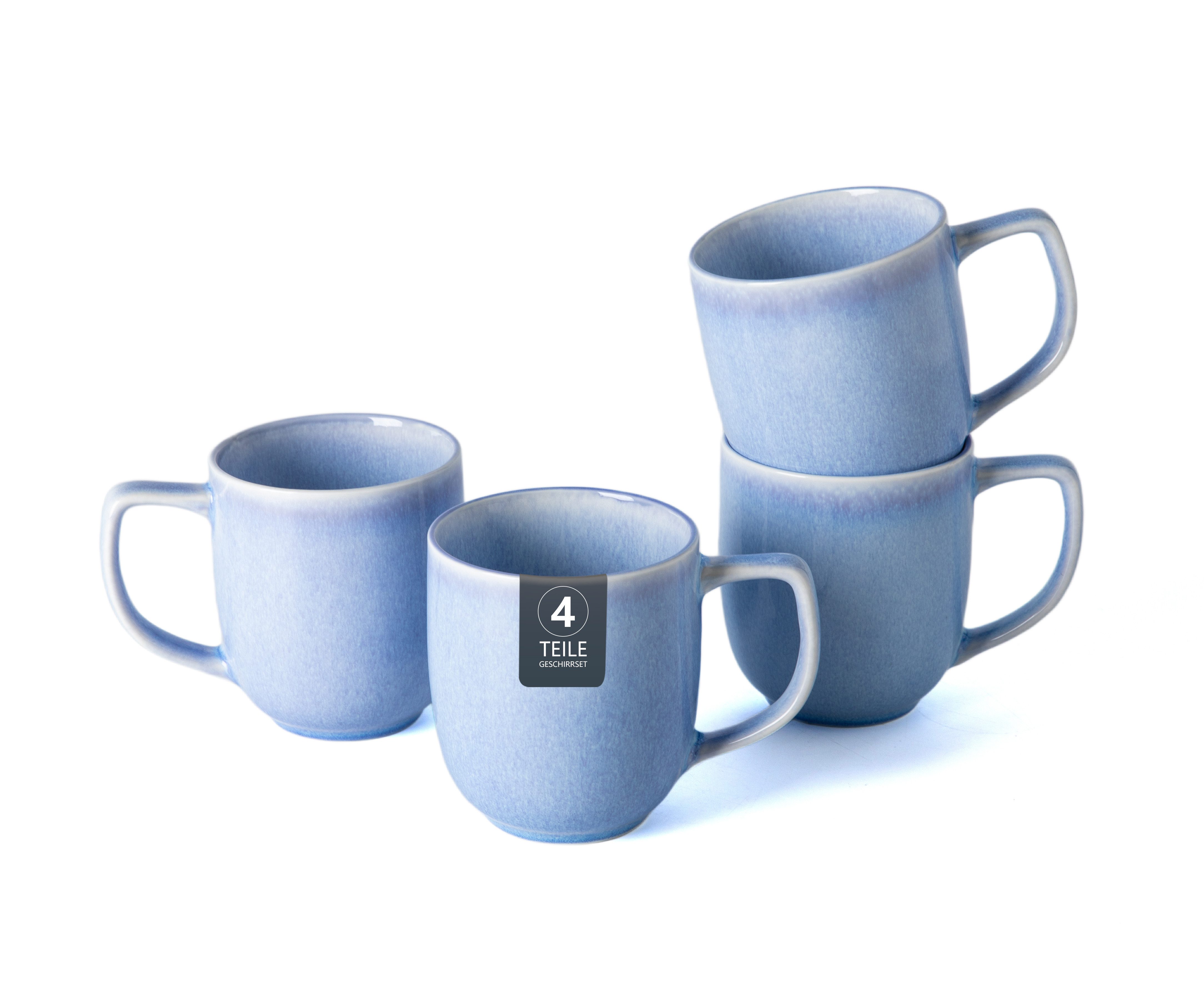 OTTO home Becher Kaffeebecher Flett, mit Reaktivglasur, 4er Set, 4-tlg., Porzellan, spülmaschinenfest und mikrowellengeeignet, 340 ml