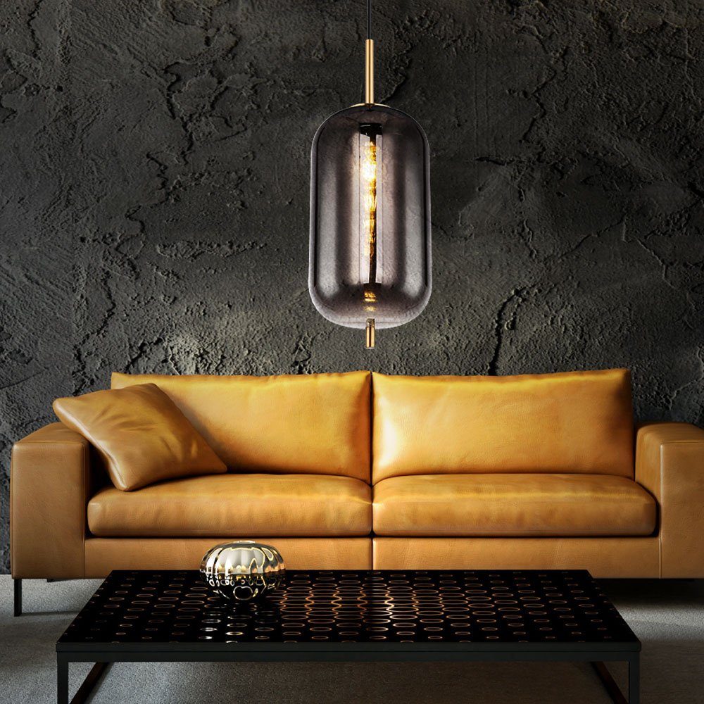 GLOBO LIGHTING Hängeleuchte, Leuchtmittel nicht inklusive, Hängelampe Pendelleuchte Deckenlampe Messing Glas Rauch H 120 cm