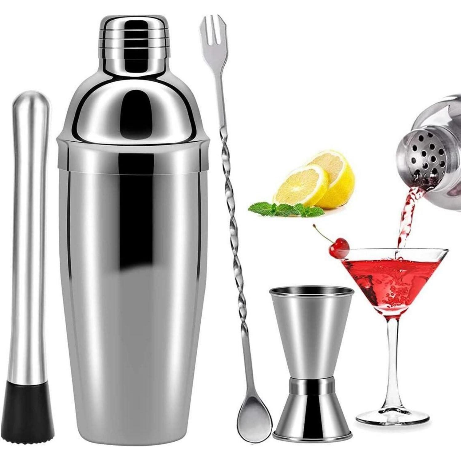 LuxusKollektion Cocktail Shaker Cocktailshaker 750ml Edelstahl Cocktailset Barzubehör 4 Pcs