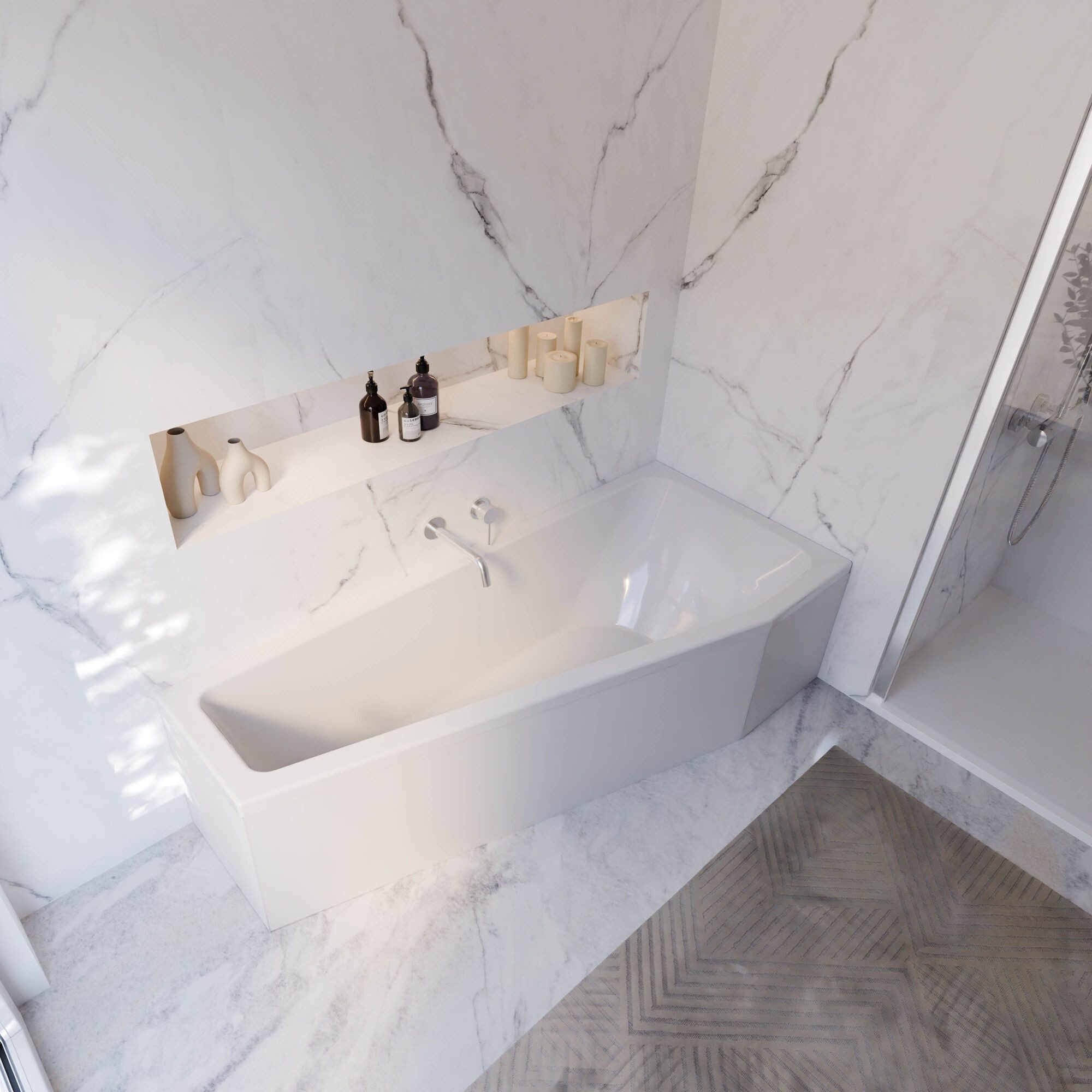 Schulte Badewanne Riva asymmetrisch 170x75 cm, Sanitäracryl Weiß Komplett-Set mit Wannenträger und Ablauf