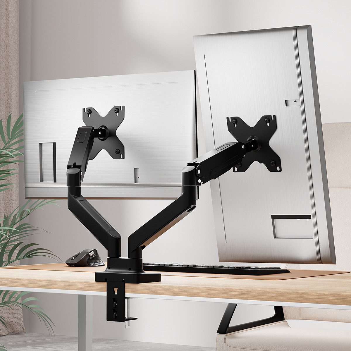 VSIUO Monitor-Halterung Monitor Halterung 2 Monitore für 17 bis 32 Zoll Bildschirme, (bis 32,00 Zoll, Ergonomie, Kabelmanagement, Platzsparend, 9kg / Arm, für Curved&Flach)