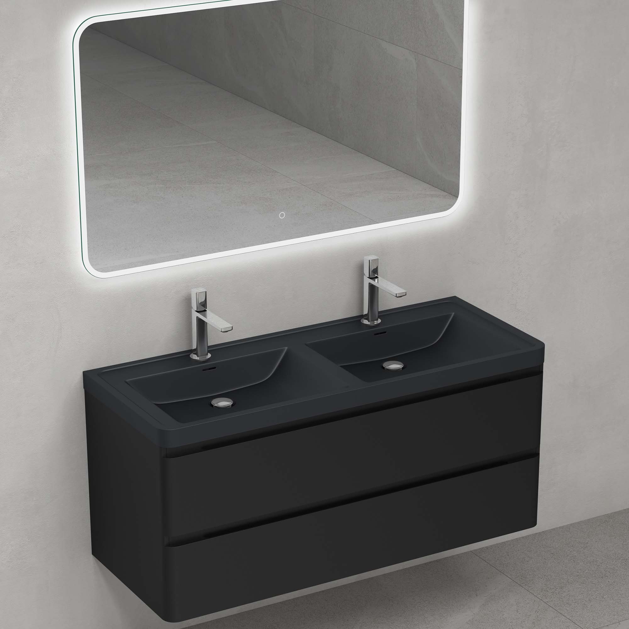 doporro Badmöbel-Set Mineraguss Waschbeckenunterschrank Badezimmer Soft-Close Lucca, Softclose-Funktion