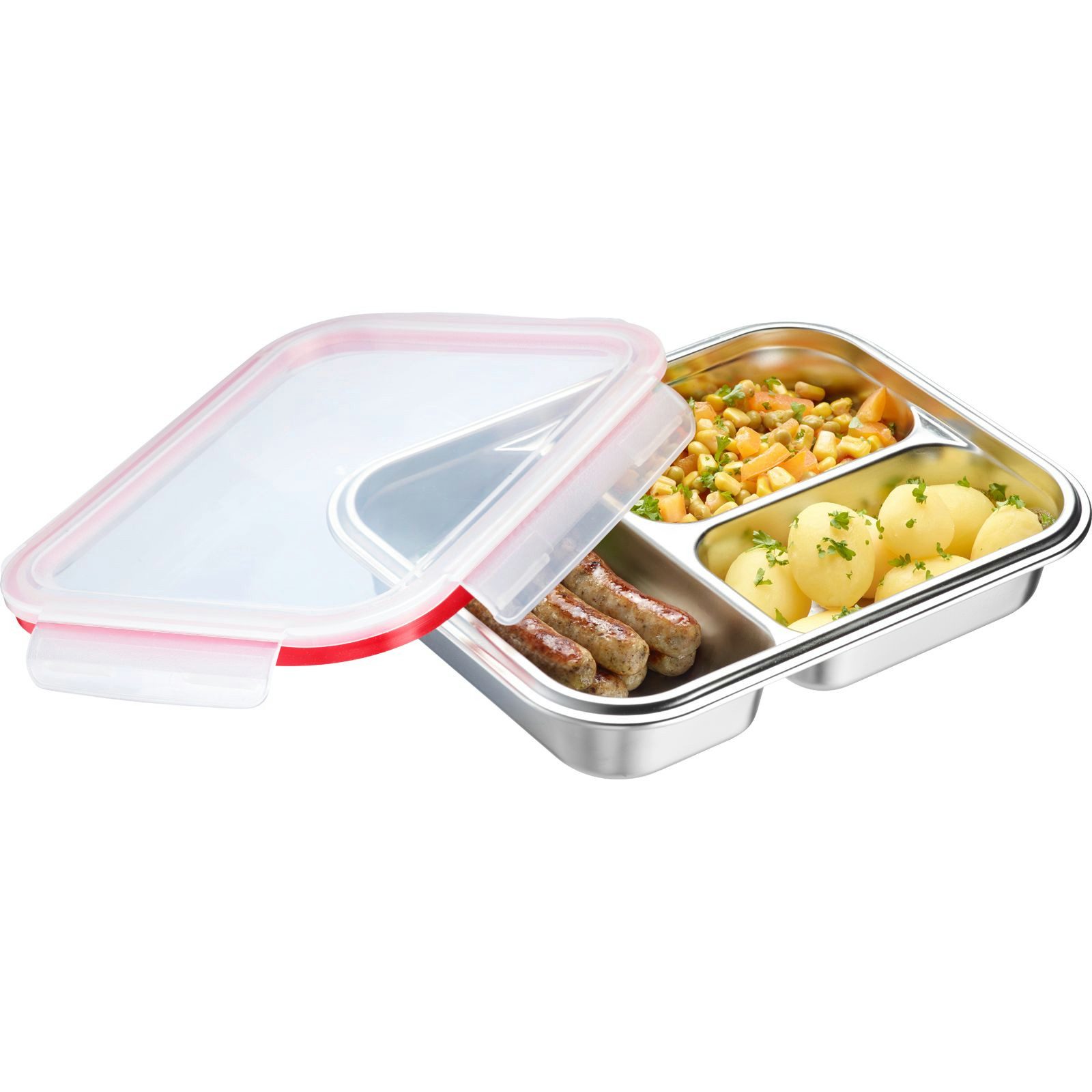 WESTMARK Lunchbox Edelstahl Lunch Box/ Frischhaltedose, geteilt, 280 + 280 + 4, Edelstahl 18/8, Polyprophylen (PP), Silikon, (1-tlg), Made in Germany, 5 Jahre Garantie