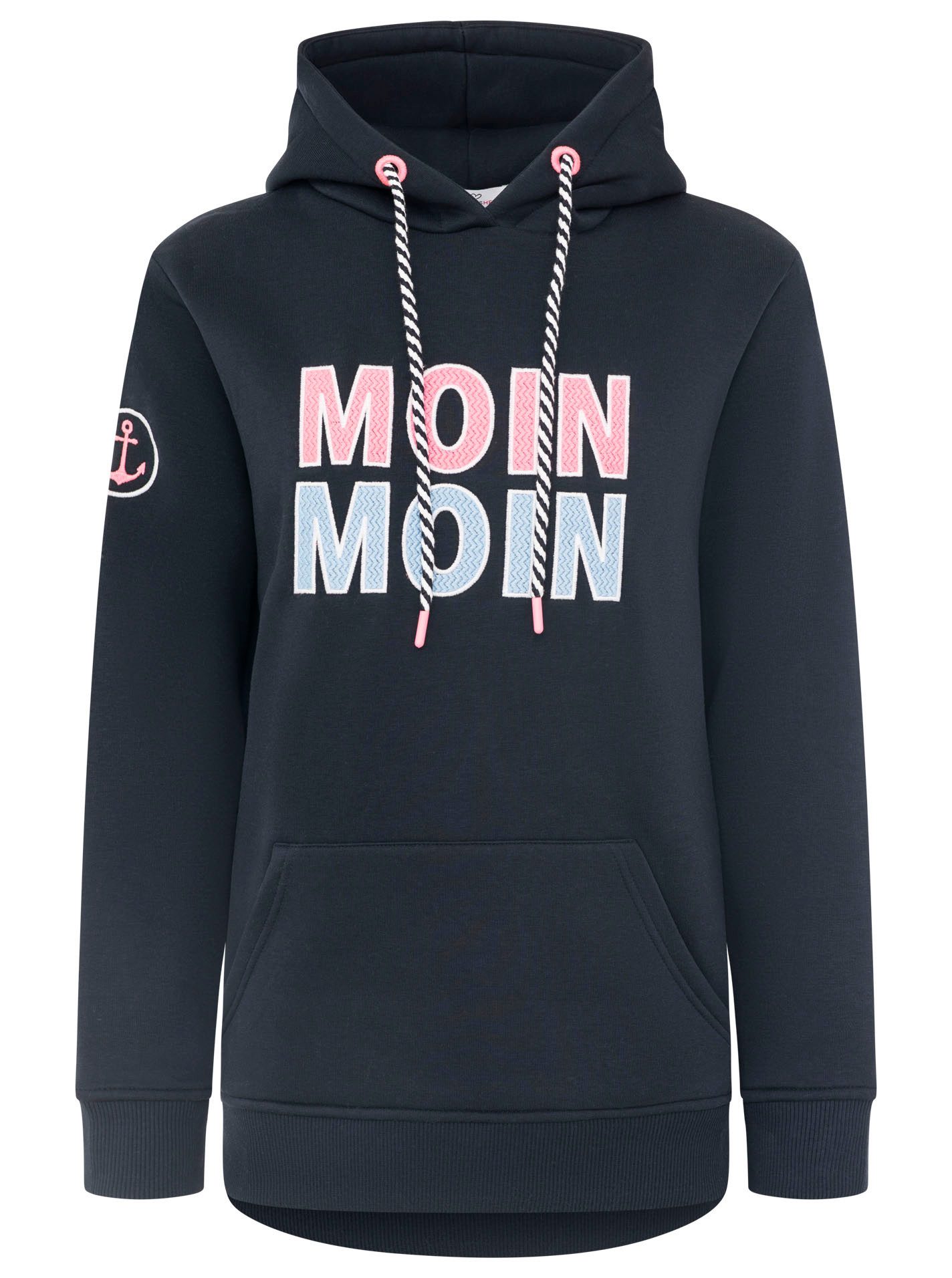 Zwillingsherz Hoodie "Moin Moin" auffälliges Front Logo, Anker am Arm, Kapuze mit Kordel, Kängurutasche