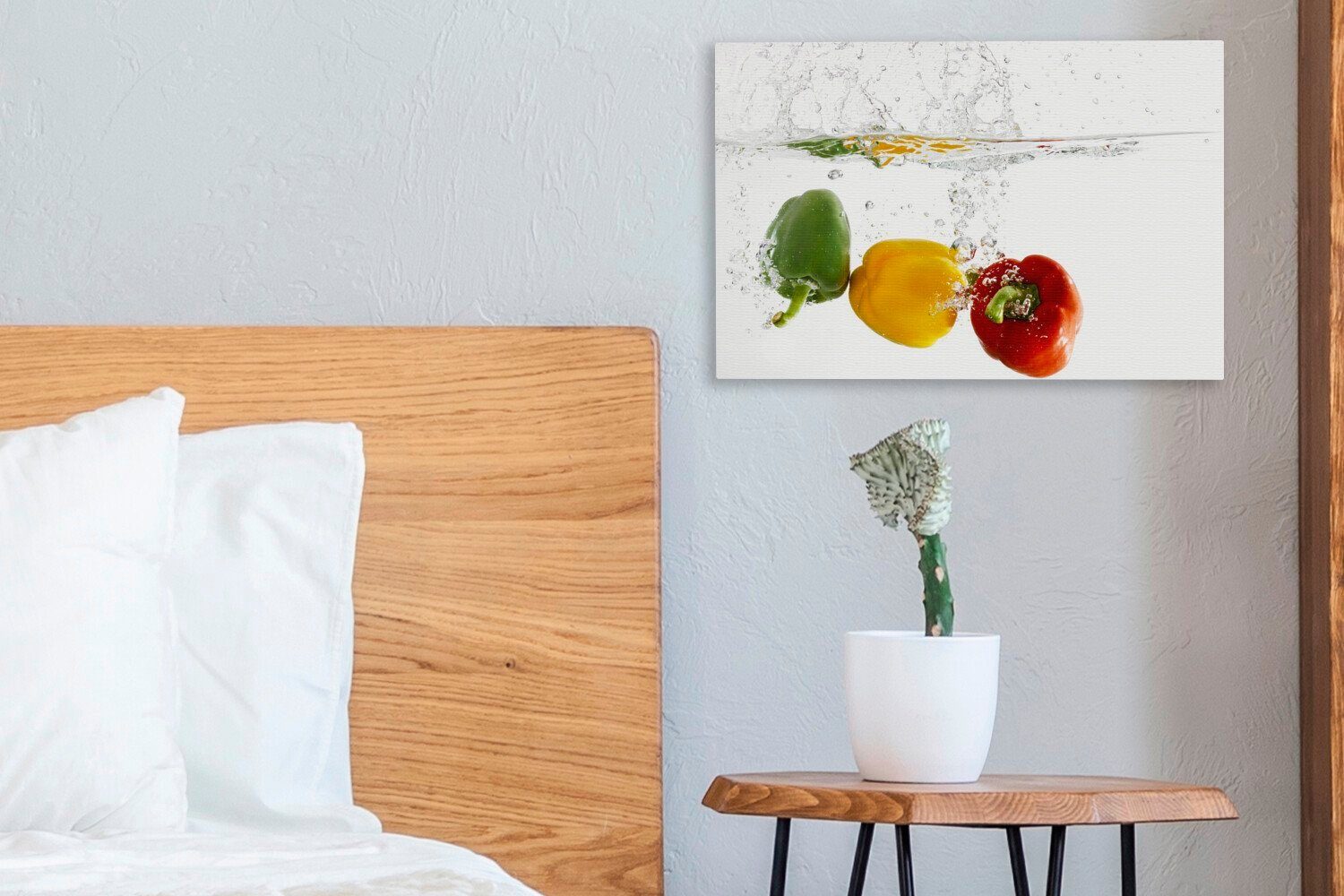 OneMillionCanvasses® Leinwandbild Leinwandbilder, Wandbild Paprika Wanddeko, - Aufhängefertig, St), - (1 Wasser Gemüse, 30x20 cm