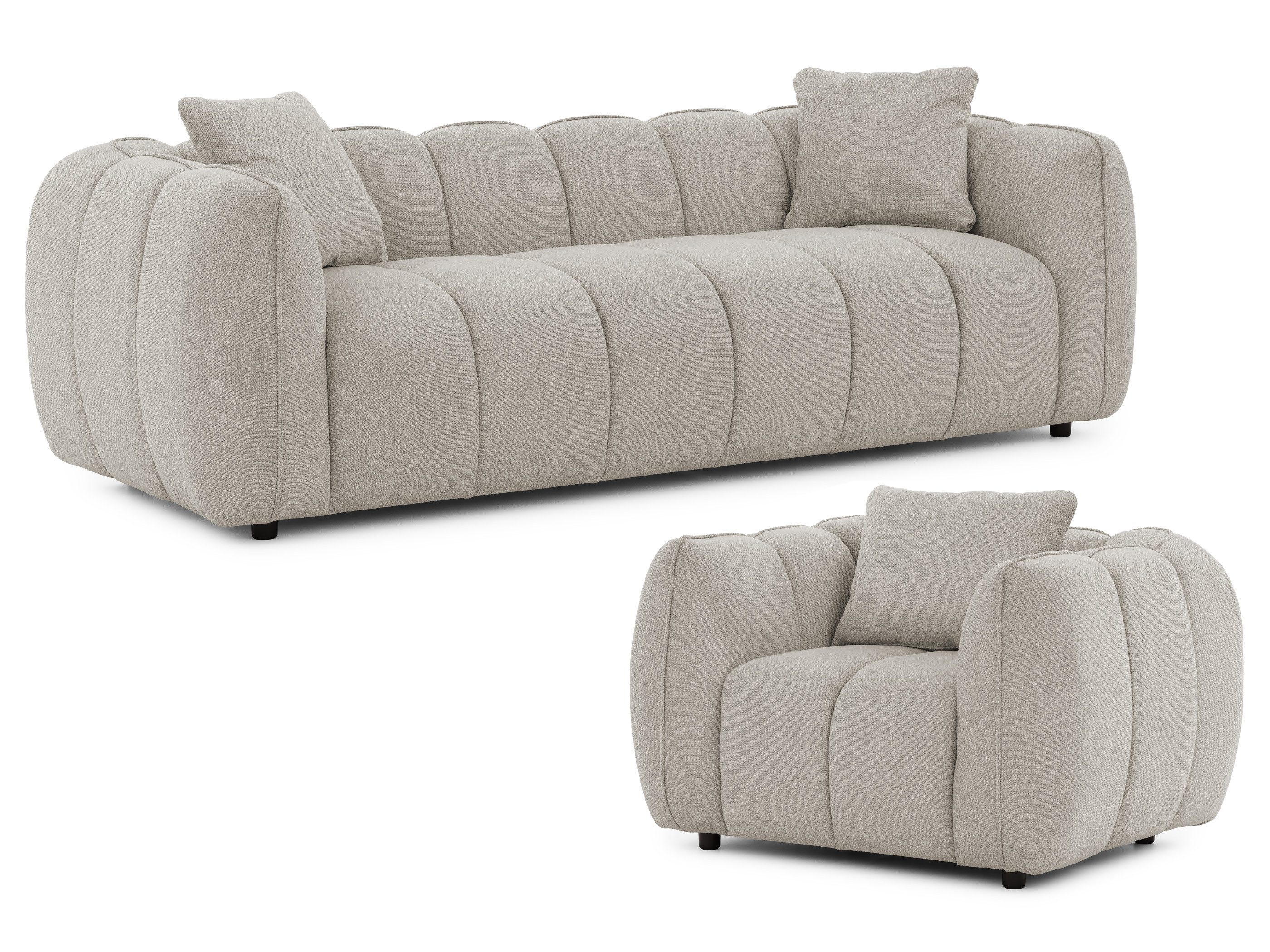 S-Style Möbel Polstergarnitur 3+1 Nubira in tief gesteppter Bubble-Optik aus Strukturstoff, mit modernem Design und Wellenfederung