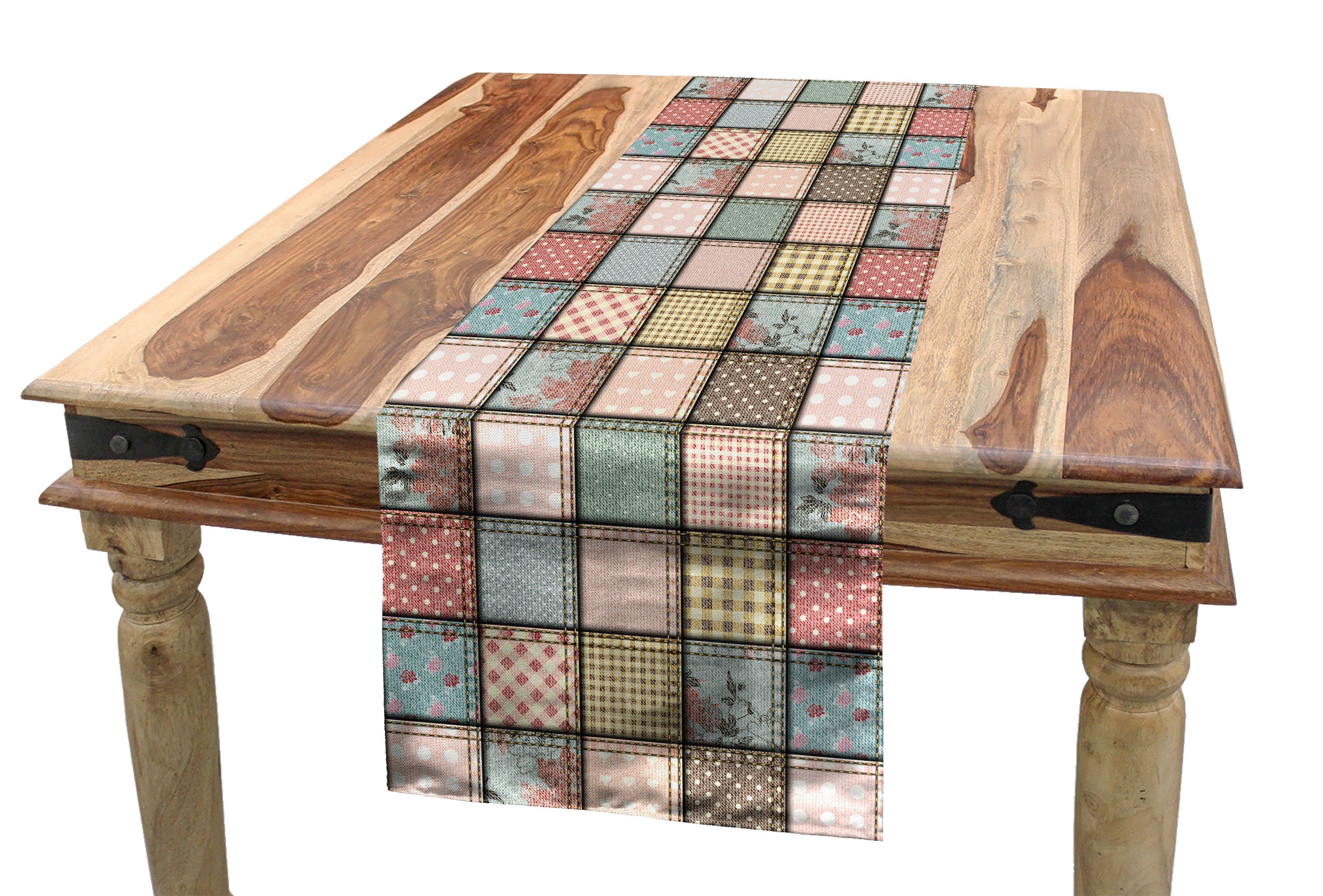 Abakuhaus Tischläufer Esszimmer Küche Rechteckiger Dekorativer Tischläufer, Shabby Chic Quadratische Stücke Tile