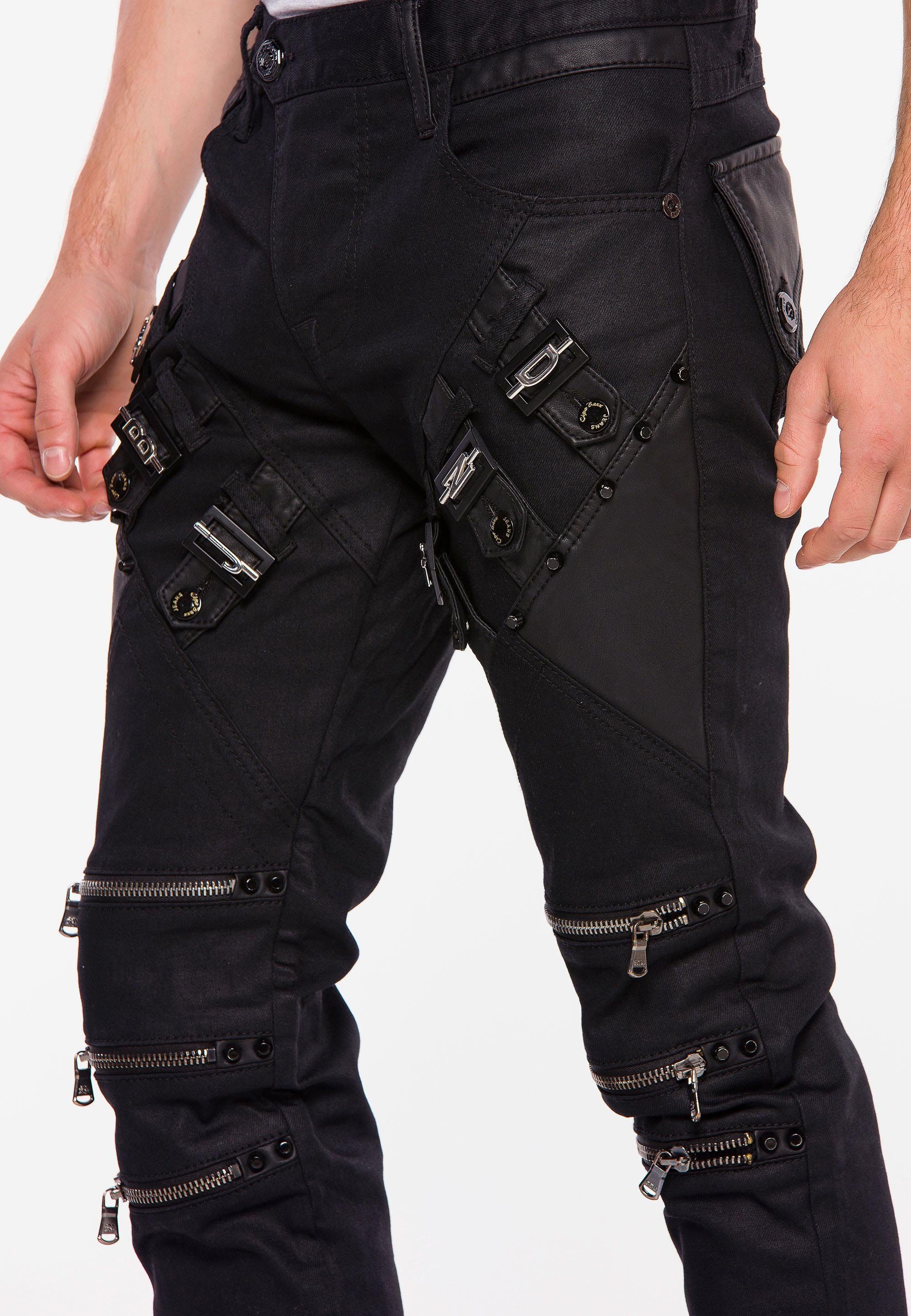 & mit coolen Reißverschlussapplikationen Straight-Jeans Cipo Baxx