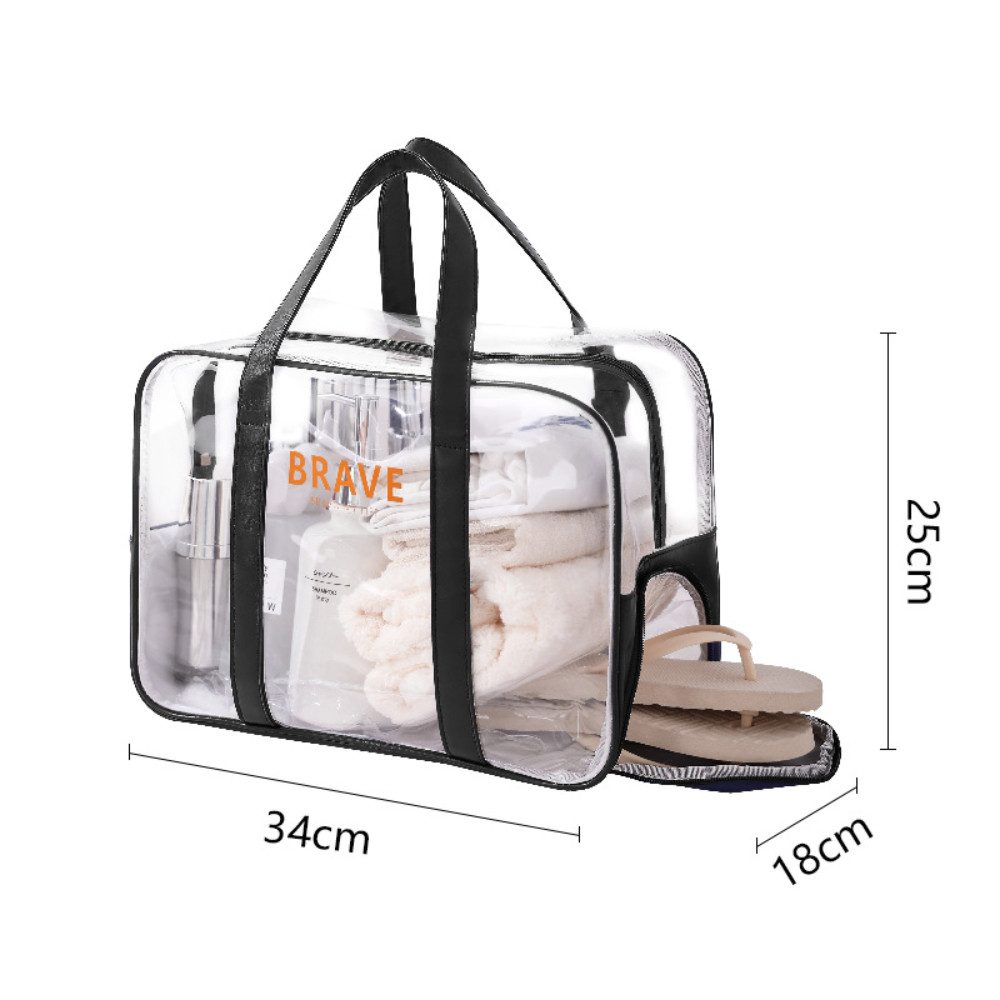 Blusmart Strandtasche Transparente, wasserdichte Strandtasche aus PVC (Großes Fassungsvermögen mit Pantoffelfach, Ideal zum Schwimmen, Make-up, Toilettenartikel und Fitness), 25 cm x 18 cm x 34 cm Großes Format