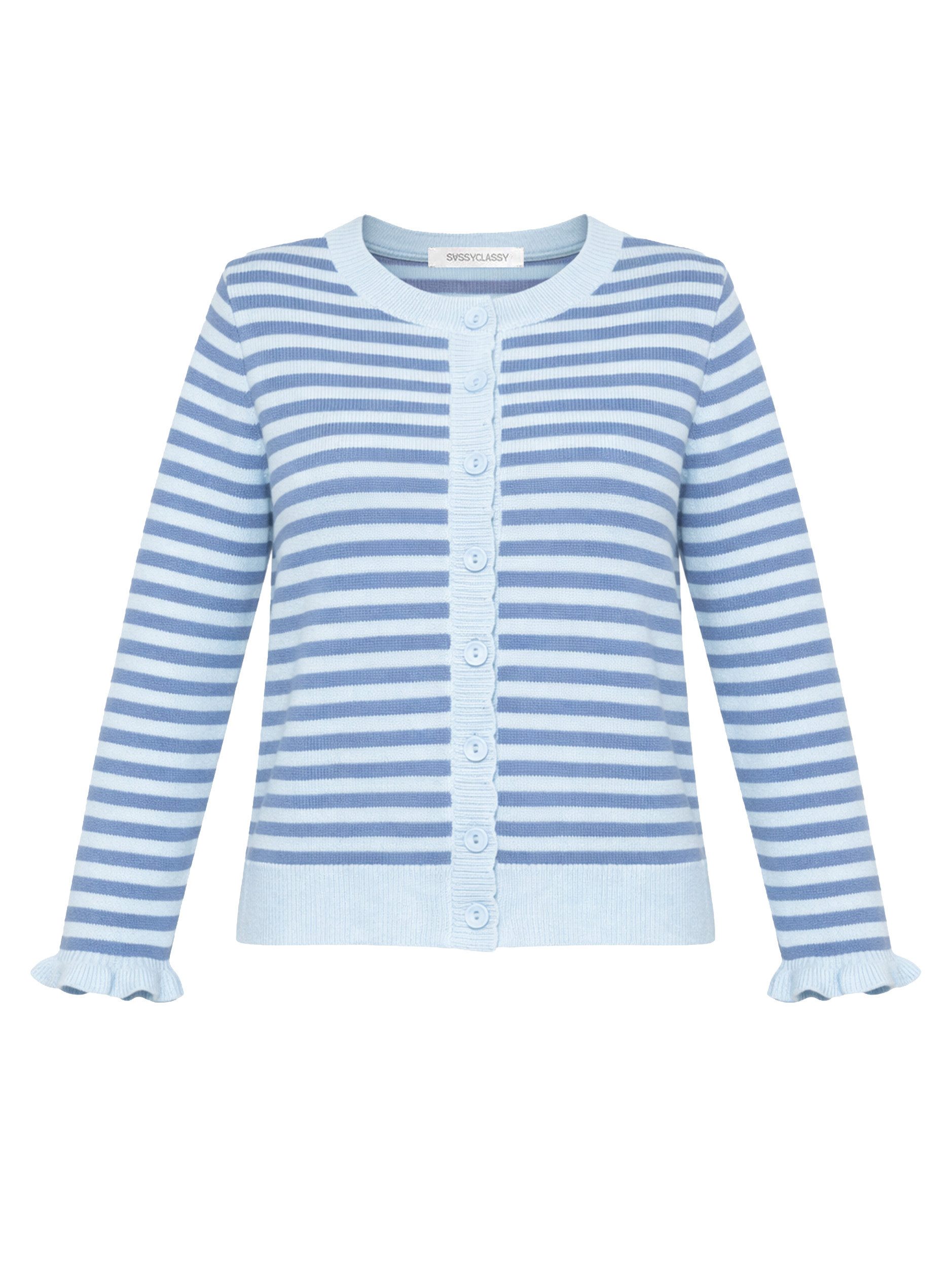 Cardigan Gestreifte Strickjacke mit Volants für Damen