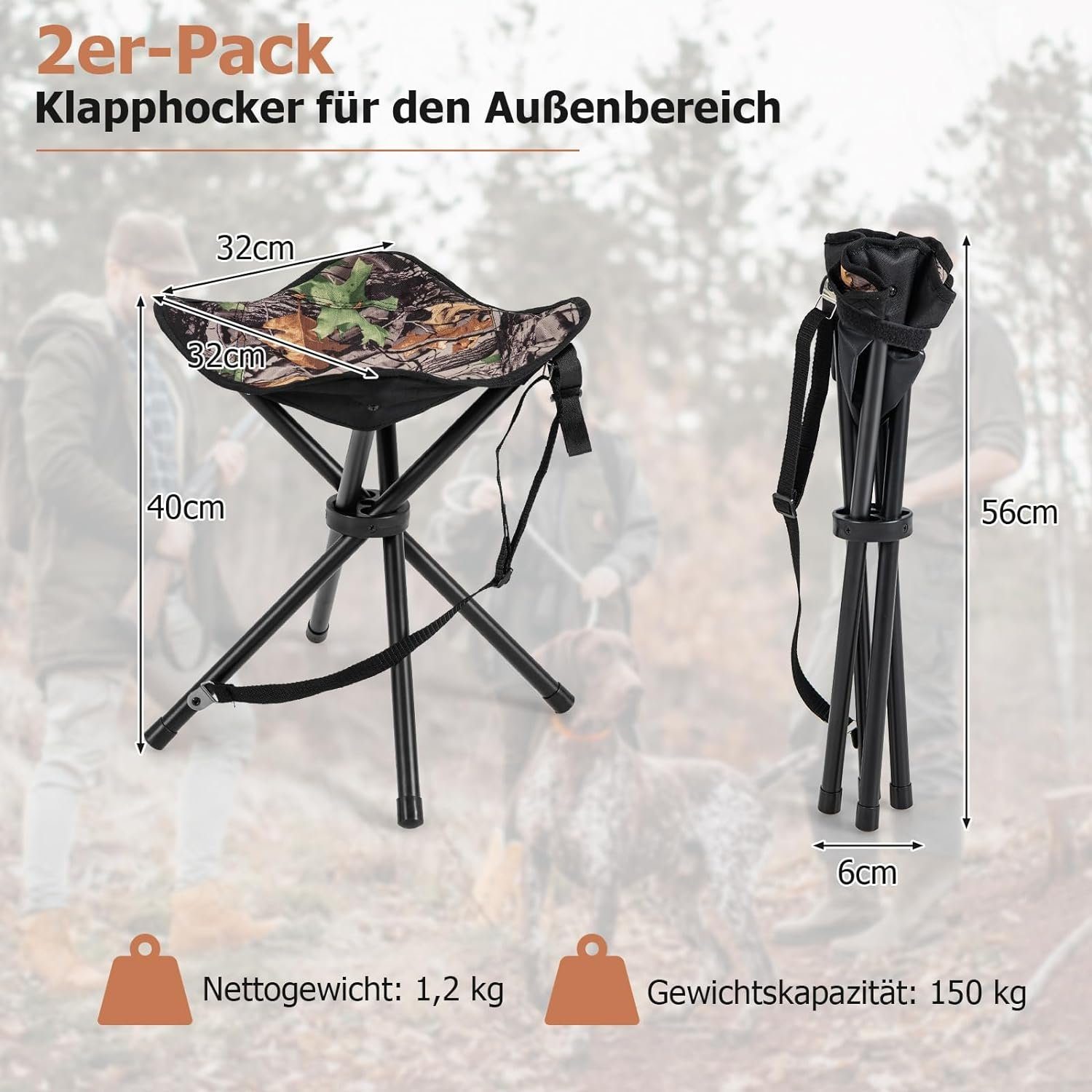 KOMFOTTEU Campinghocker Klapphocker (2er Set), bis 150kg belastbar