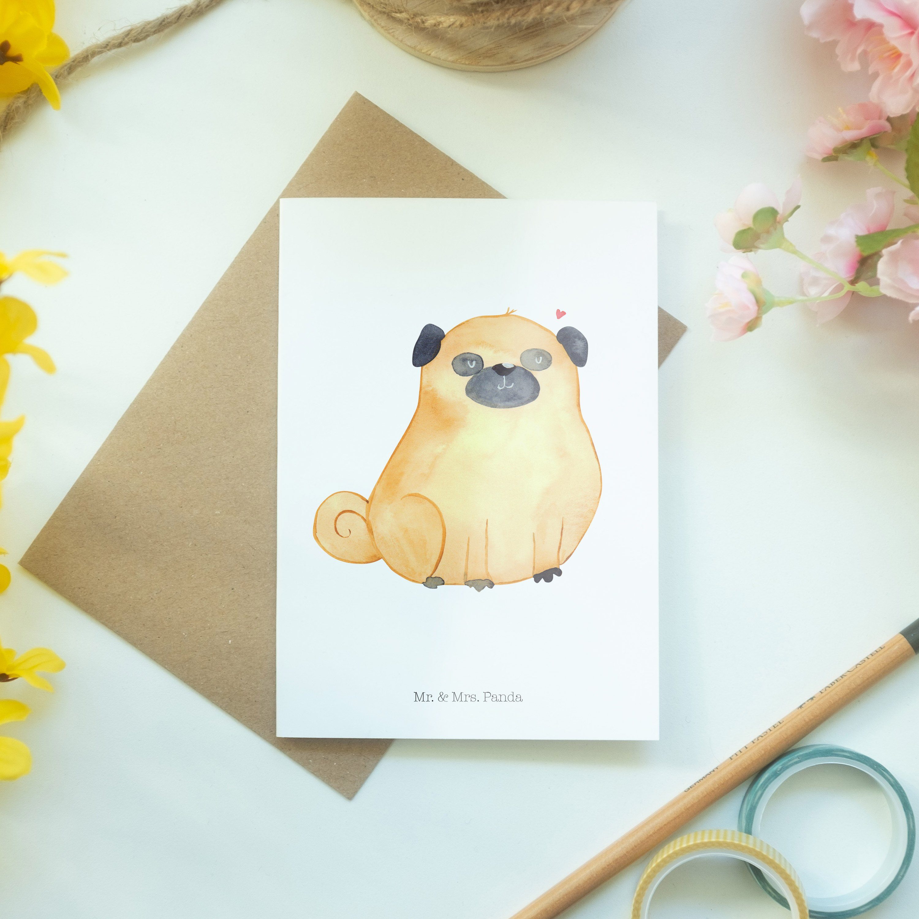 Mr. & Mrs. Panda Mops Weiß - Hundebesitzer, Geschenk, - Grußkarte Karte, Hochzeitskarte, Sprüche