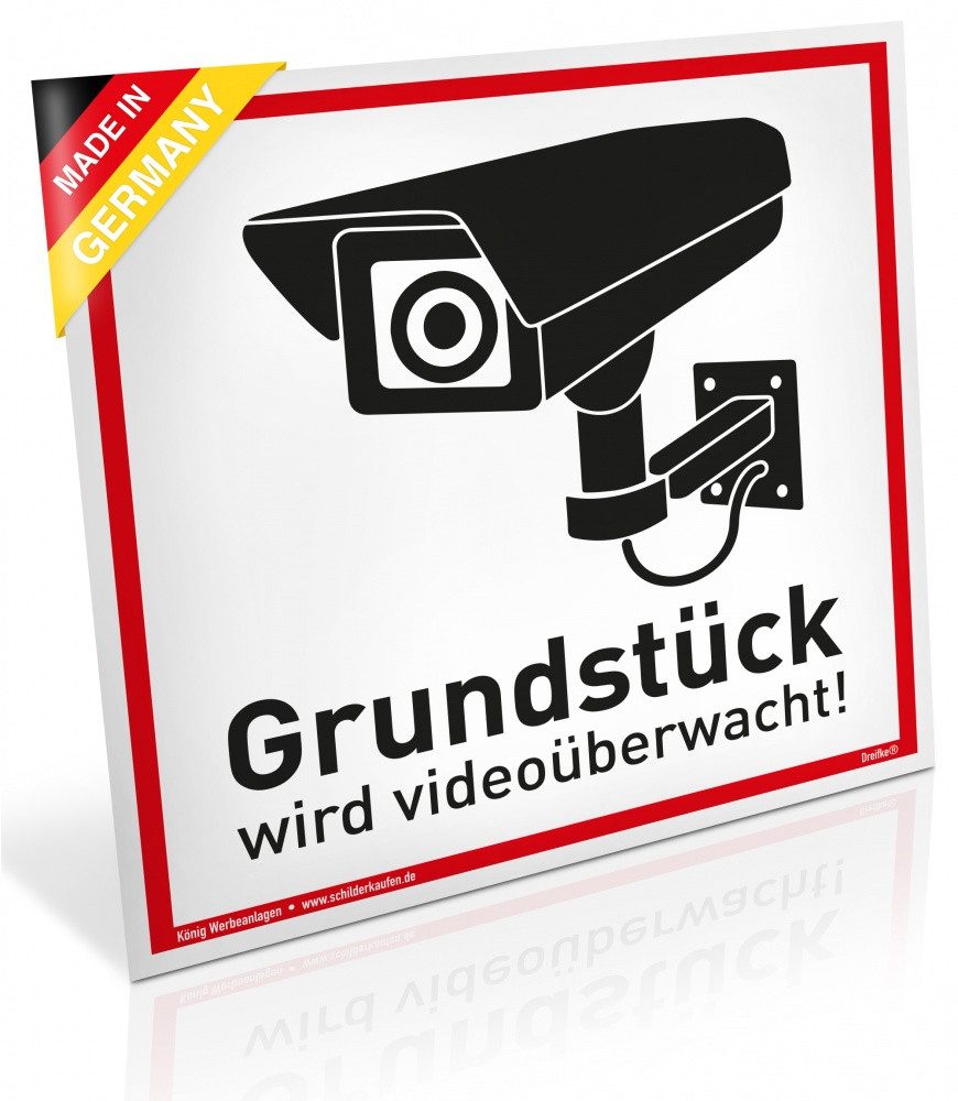 König Werbeanlagen Hinweisschild Schild Grundstück wird videoüberwacht!, Alu 20 x 20 cm, stabiles Alu